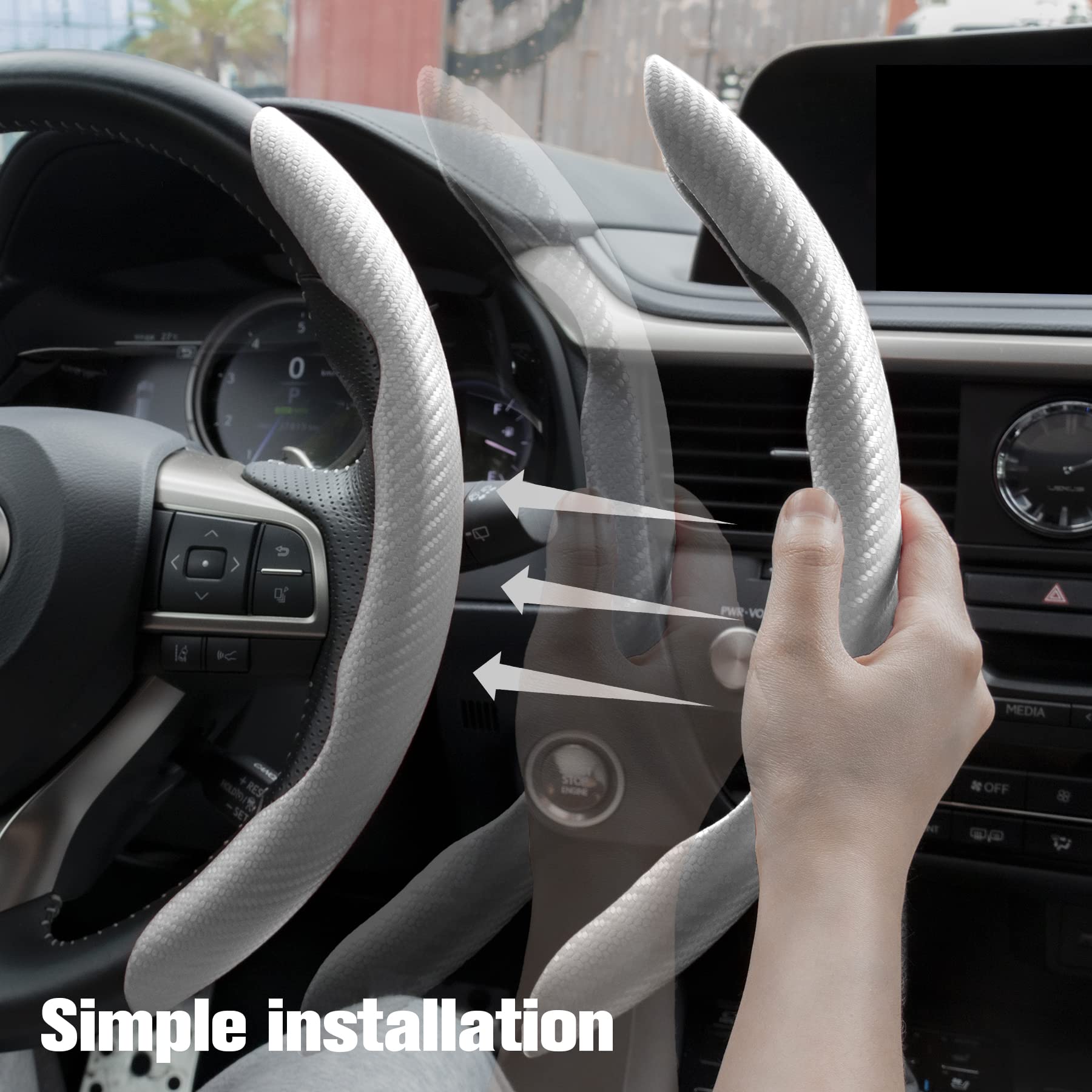 Amiss Car Carbon Fiber Anti-Skid Steering Wheel Cover, Segmented Steering Wheel Protector, Butterfly Cover, Universal 99% Car Wheel Cover Protector For Car Interior Accessories (White)