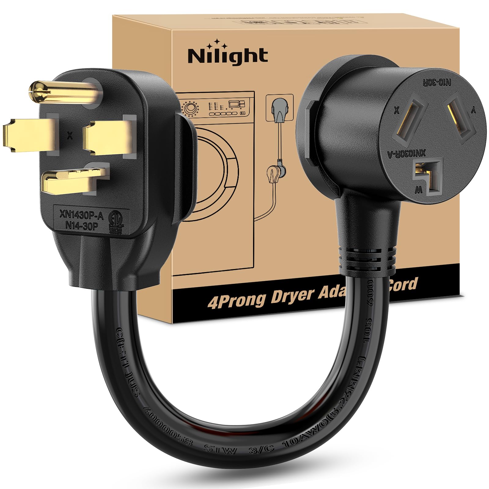 Nilight Ev Dryer Adapter Cord 30 Amp To 30Amp 4 Prong 125V/250V 7500 Watt Pure Copper Dryers New Outlet Old Plug Conversion Heav