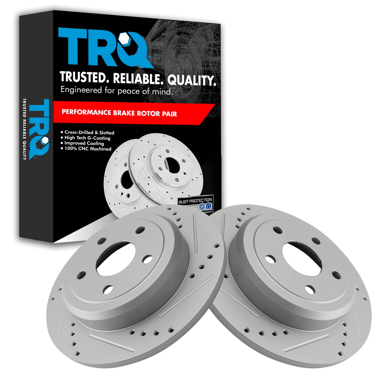 Trq Rear Performance Brake Rotors Set Solid Premium G-Coated Cross Drilled & Slotted Compatible With 2011-2020 Dodge Durango Jee
