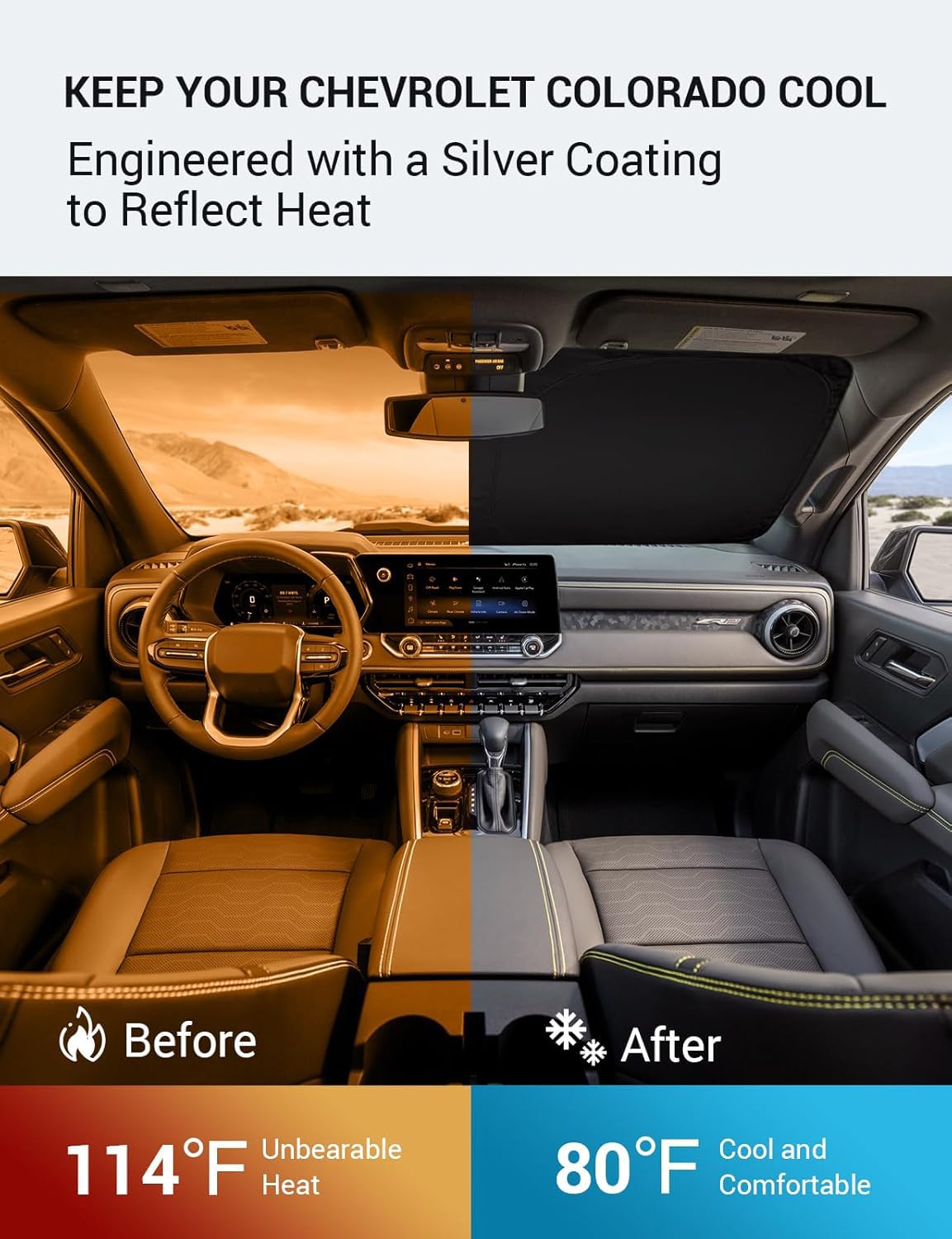 Proadsy 2025 Upgrade Windshield Sun Shade Custom Fit Chevrolet Colorado Pickup Truck 2023-2024 2025 4-Layer Foldable Front Sunsh