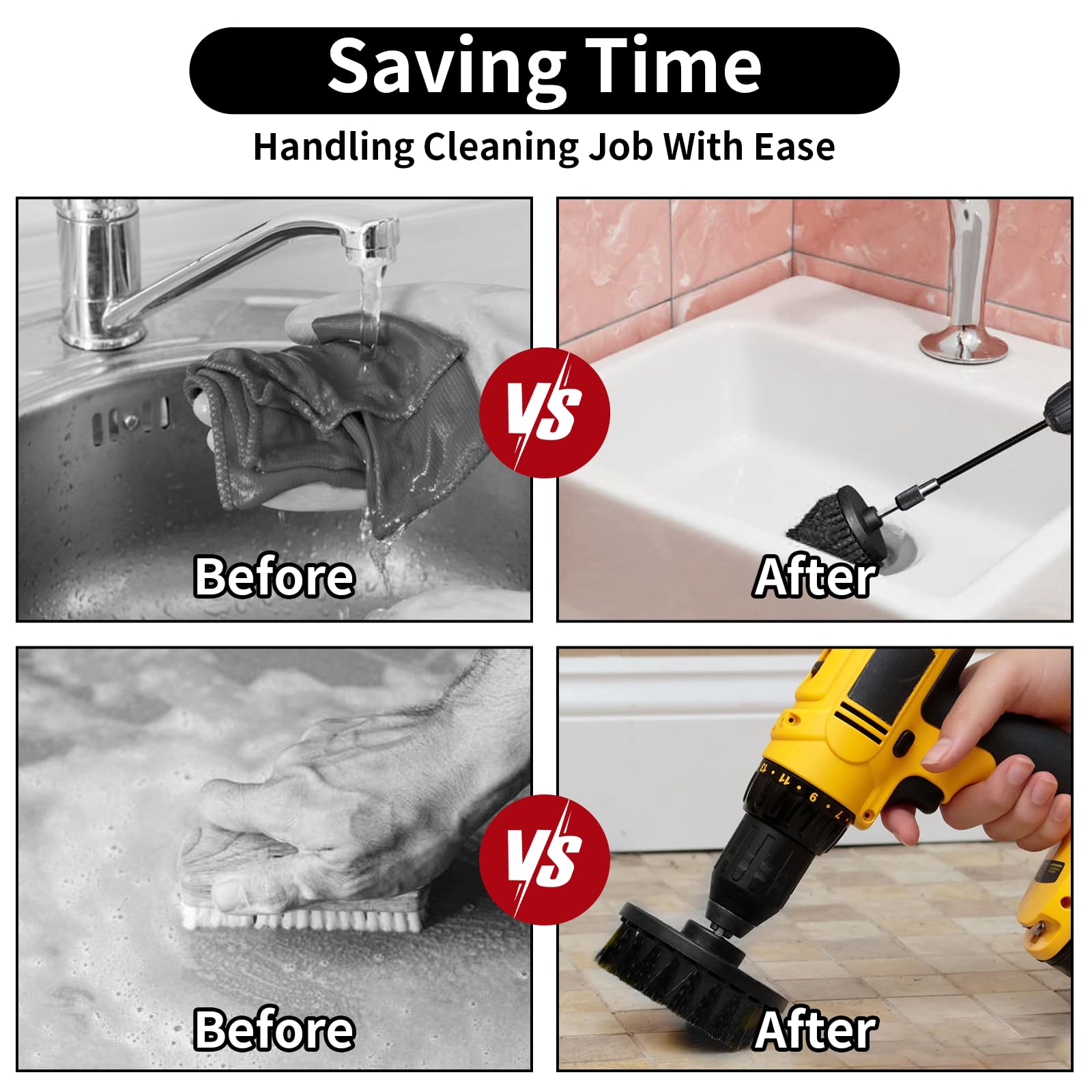 ETOUPA 8 Pcs Drill Brush Attachment Set, Power Cleaning Scrub Brush Kit with Extend Long Attachment, All Purpose Drill Scrub Bru