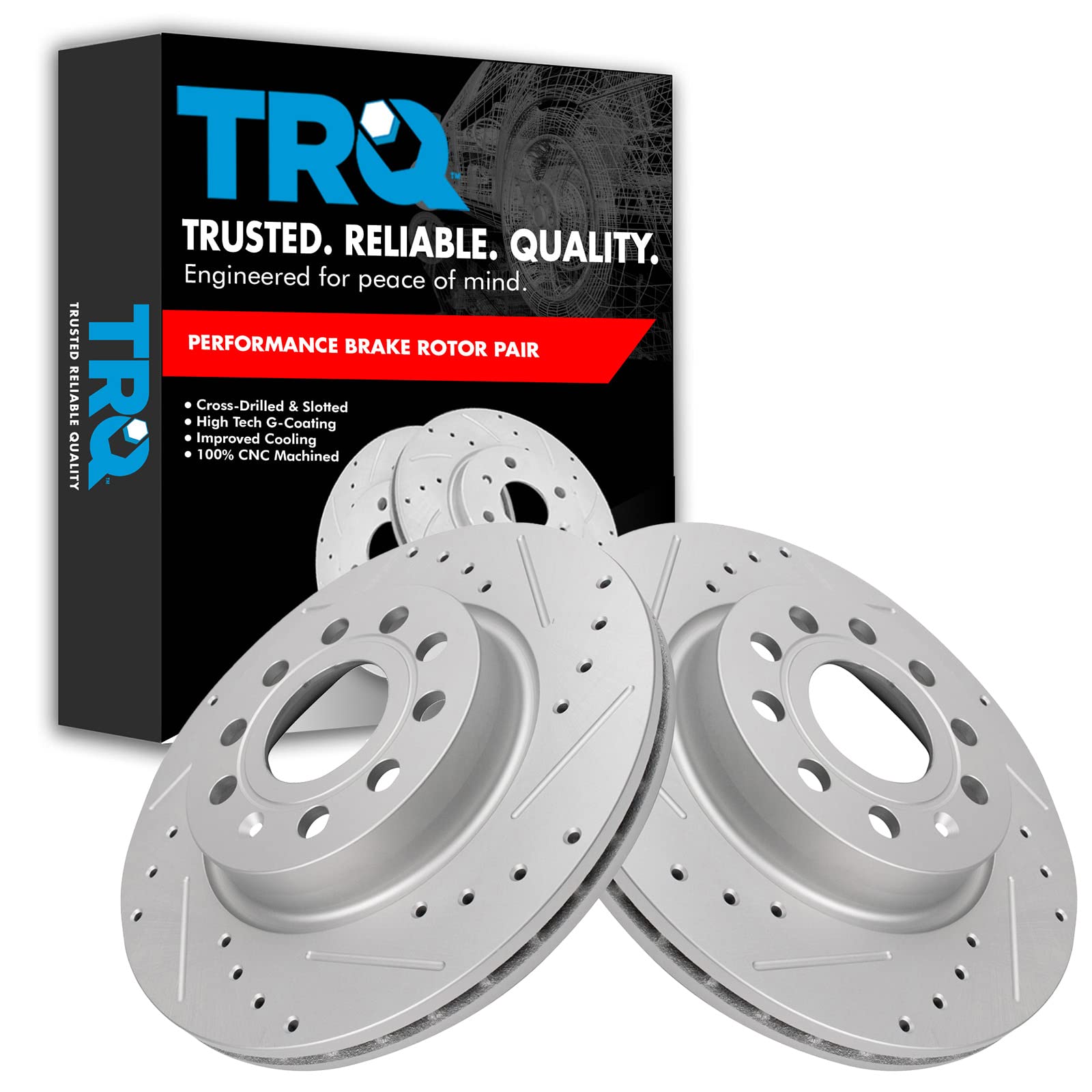 Trq Front Performance Brake Rotors Set Premium G-Coated Cross Drilled & Slotted Compatible With 2011 Audi A3 Quattro 2013 Volksw