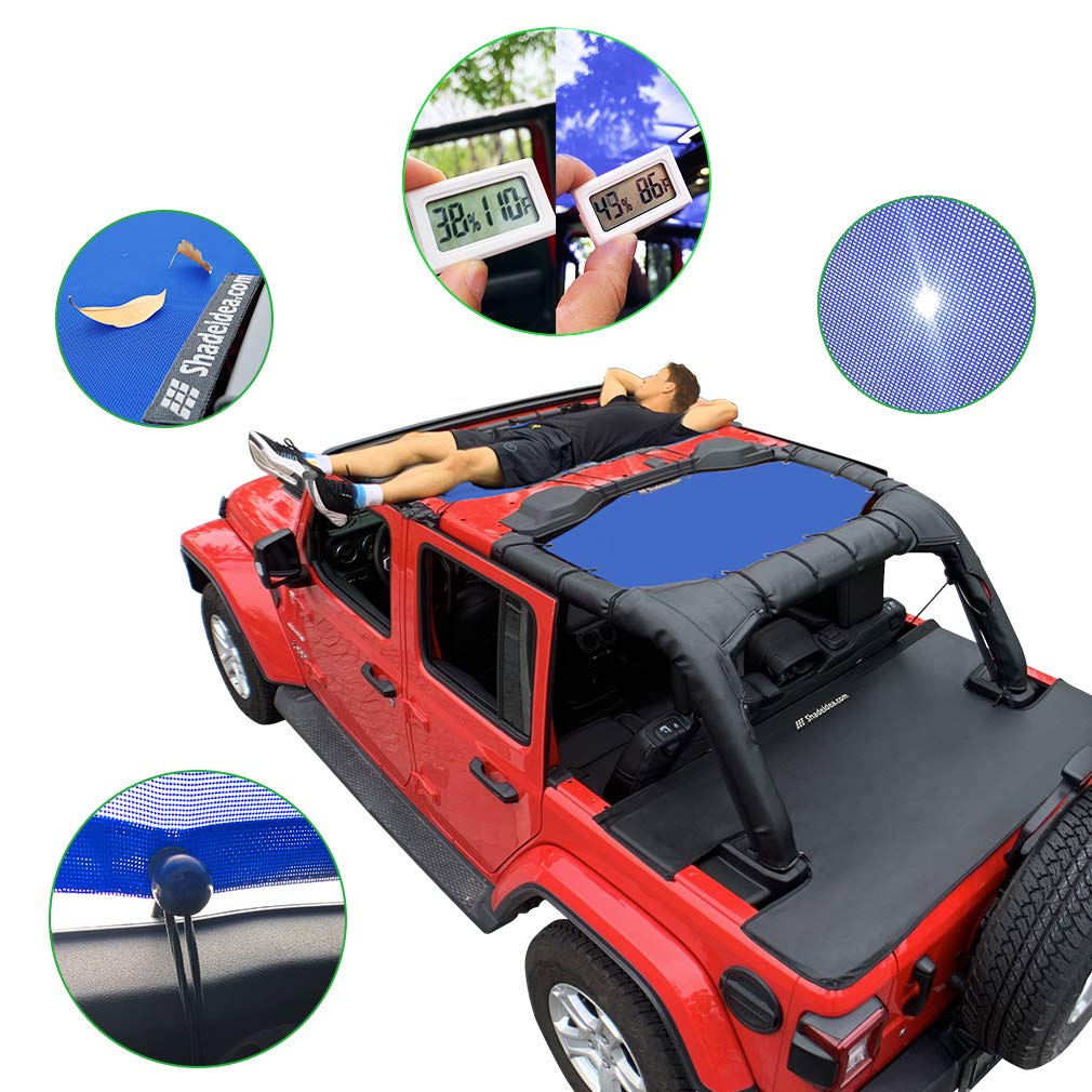 Shadeidea Sun Shade Top For Jeep Wrangler Top Sunshade Jl Unlimited (2018-2023) 4 Door Front And Rear 2 Piece - Blue Mesh Screen