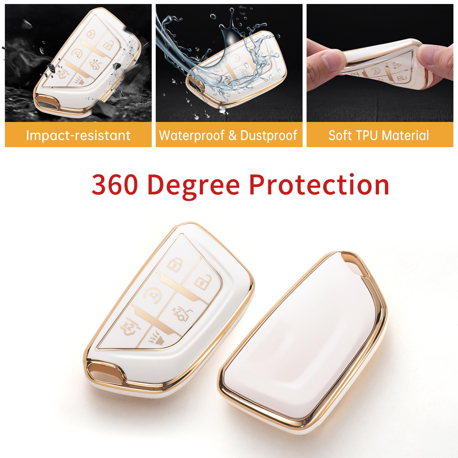 Gematay For Cadillac Key Fob Cover, Key Case Shell Compatible With Cadillac 2020 2021 2022 Ats Ct5 Ct6 Xt4 Xt5 Xts 5/6 Buttons Remote Smart Key Protector