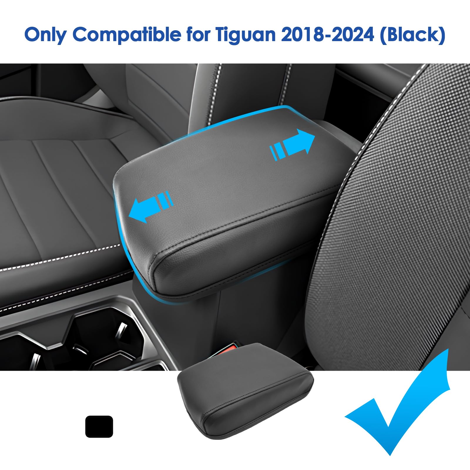 Coleya Waterproof Leather Center Console Cover for 2018-2024 VW Tiguan S/SE/SEL R-Line, Comfy Armrest Protector, Black