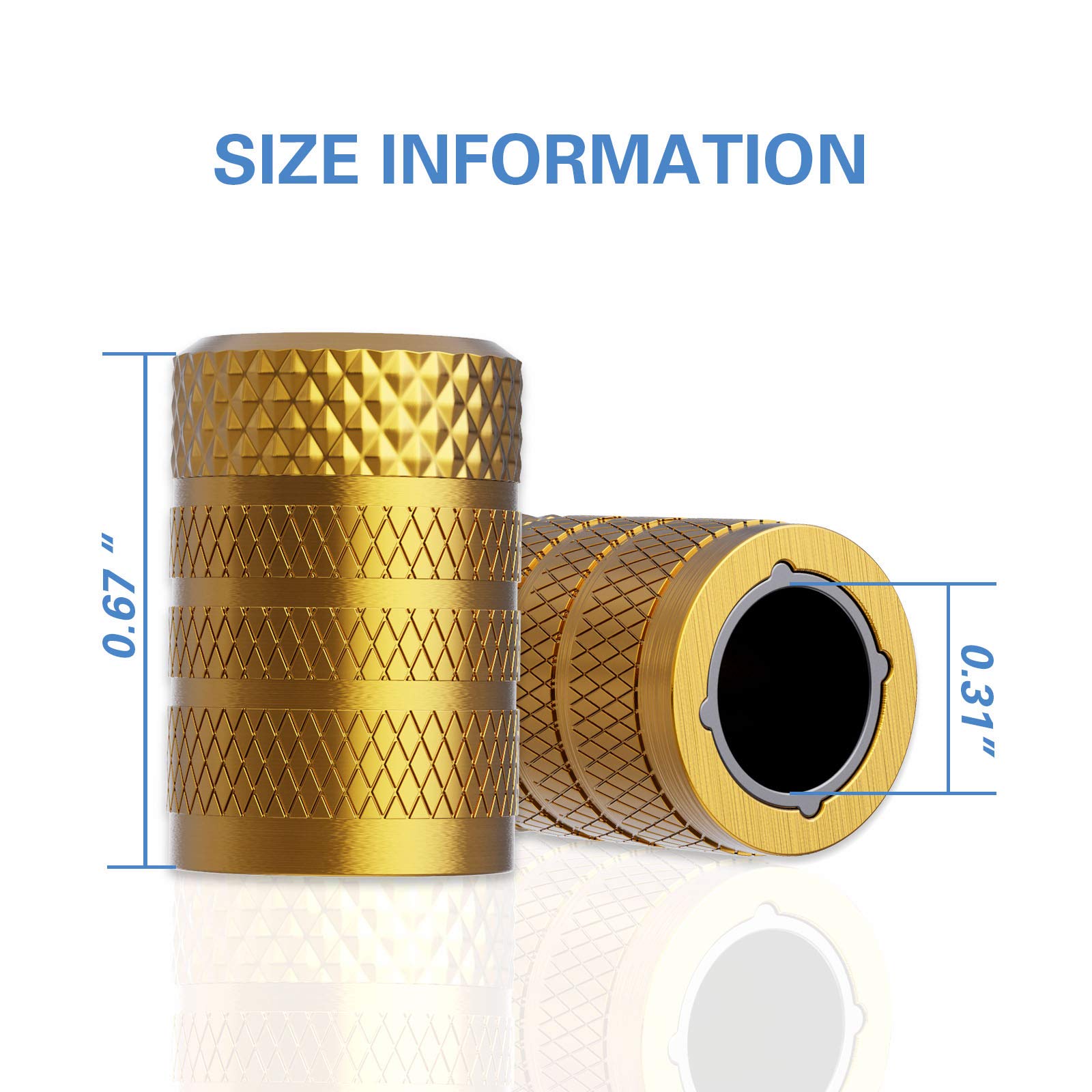 Ckauto Tire Valve Stem Caps, Golden Yellow, 4 Pcs/Pack, Anodized Aluminum Tire Valve Cap Set, Corrosion Resistant, Universal Ste