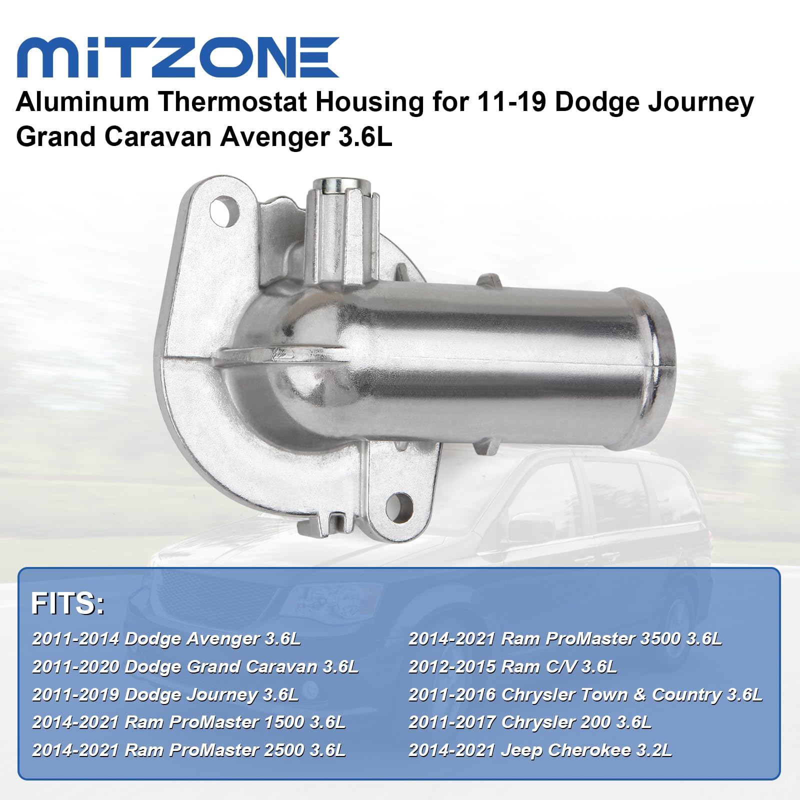 Mitzone Upgrade Aluminium Thermostat Housing Assembly Compatible With 2011-2021 Jeep Dodge Ram Chrysler 3.6L 3.2L V6 Vehicles -