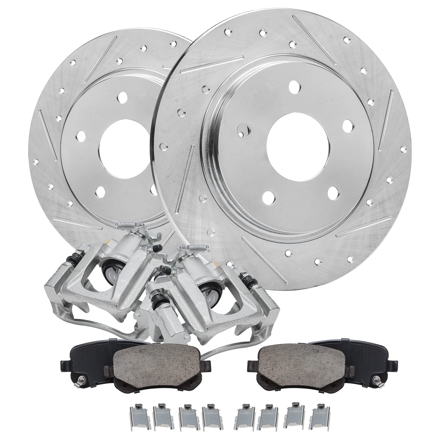 Detroit Axle - Rear Brake Kit for Chrysler Town & Country Dodge Grand Caravan VW Routan, Drilled Slotted Brake Rotors Brake Cali