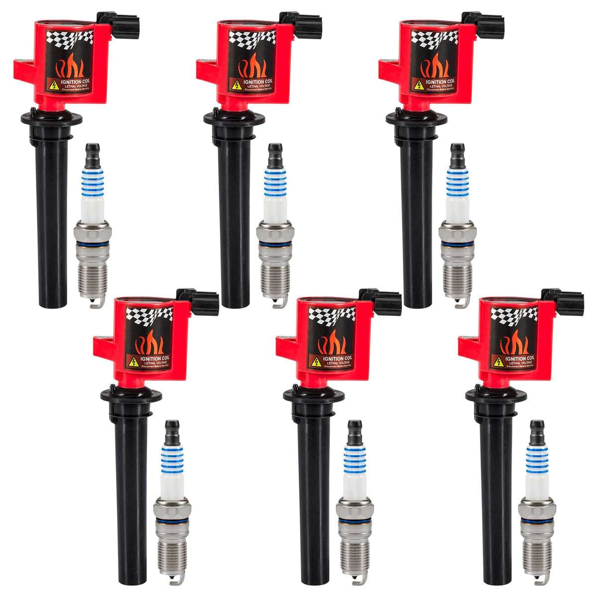 Carbole 6 Ignition Coil Packs Dg500 Fd502 And Spark Plugs Sp493, Replacement For Ford Escape Freestyles Taurus, Mercury Mariner