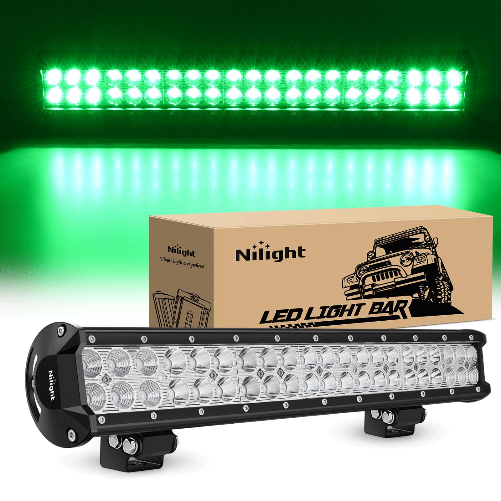 Nilight Led Light Bar 20 Inch 126W Spot Flood Combo Green Beam Off Road Lamp Fishing Hunting Emergency Deck Work Lighting For Tr