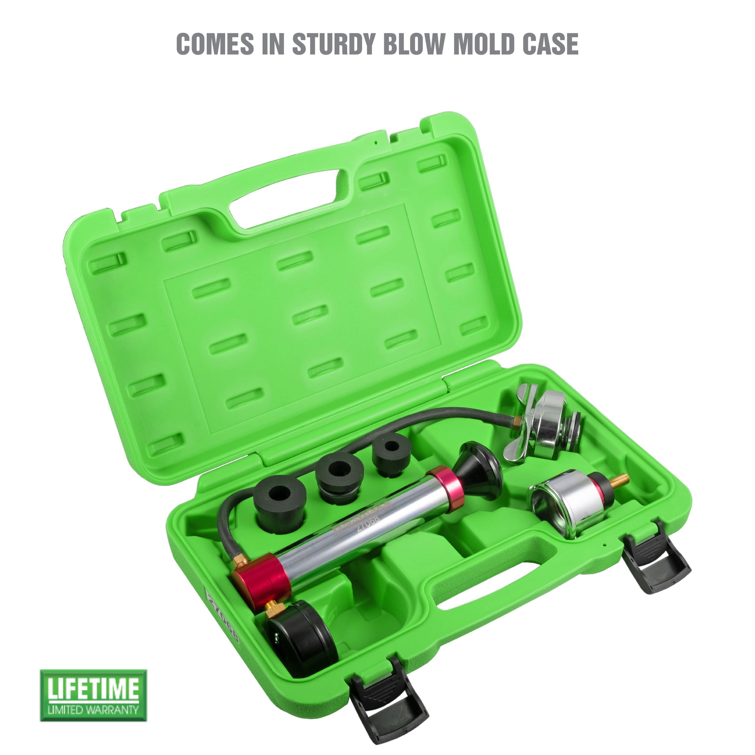 Oemtools 27068 Universal Cooling System Pressure Test Kit, Automotive Radiator Pressure Tester For Coolant System, Diagnostic Tool For Radiator And Reservoir Leaks, Includes Adapters And Case