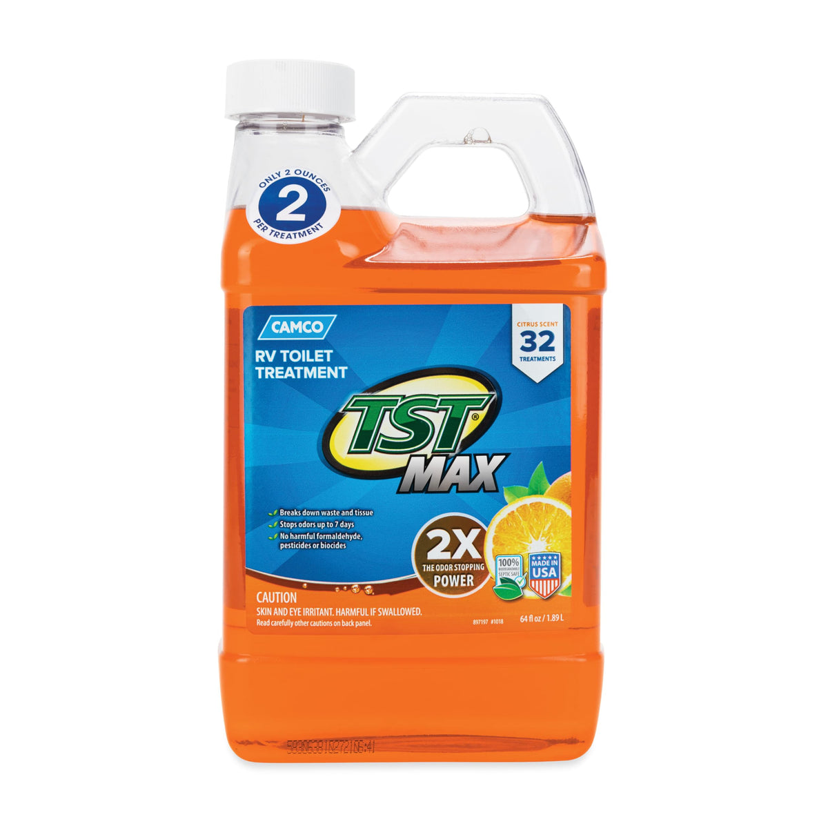 Camco Tst Max Camper / Rv Toilet Treatment - Features Septic Safe Formula & Stops Odors Up To 7 Days - Orange Scent, 64 Oz (4119