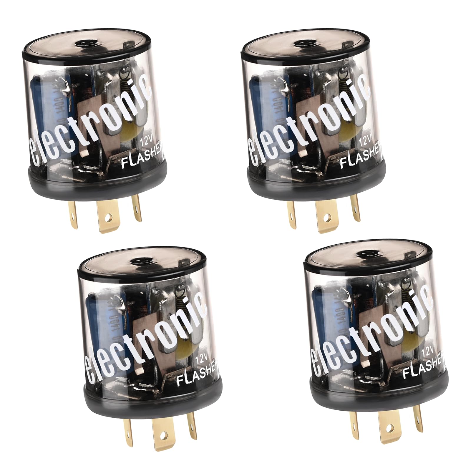 Hbxdeco 4PCS LED Flasher Relay, 3 Pin 12V Heavy Duty LED Turn Signal Relay for Fixing Hyper Flashing, 2 Prong Round Electronic F