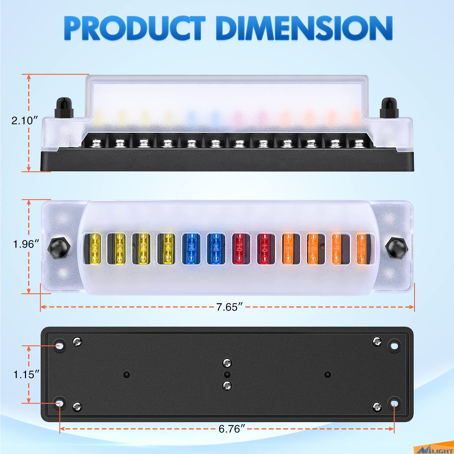 Nilight 6 Way Fuse Block with Negative Bus 12V Blade Fuse Holder ATC/ATO Standard Fuse Box Label Stickers Waterproof Cover Fuse