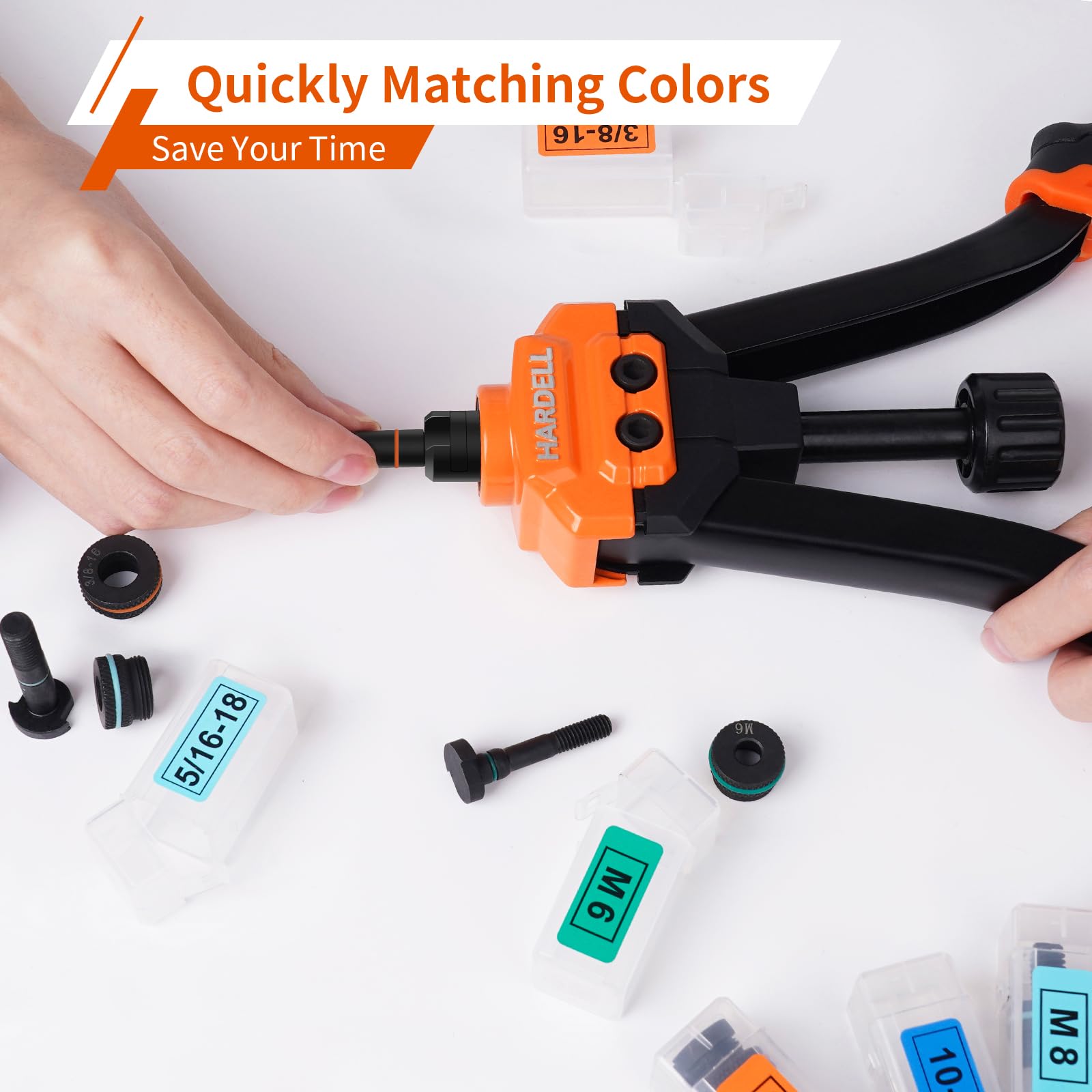 Hardell Rivet Nut Tool, 14'' Rivnut Tool With 100 Pcs Rivet Nuts And 7 Metric & Inch Mandrels M6 M8 M10, 1/4-20, 5/16-18, 3/8-16