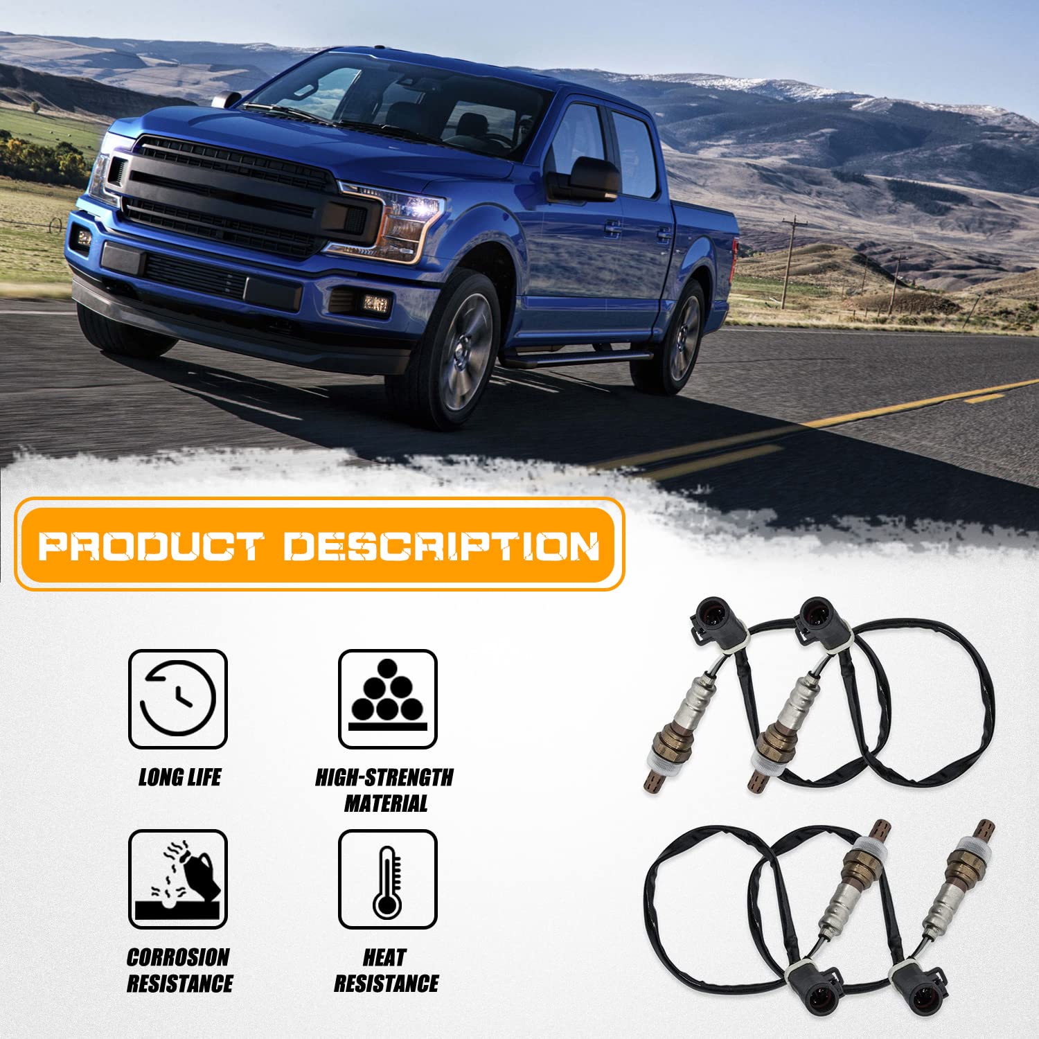 O2 Oxygen Sensor 15717 Downstream Upstream Compatible With 1990-2014 Ford F150 F250 F350 Ranger Escape Explorer Lincoln Mazda Mercury Replaces 15716 15718 Set Of 4