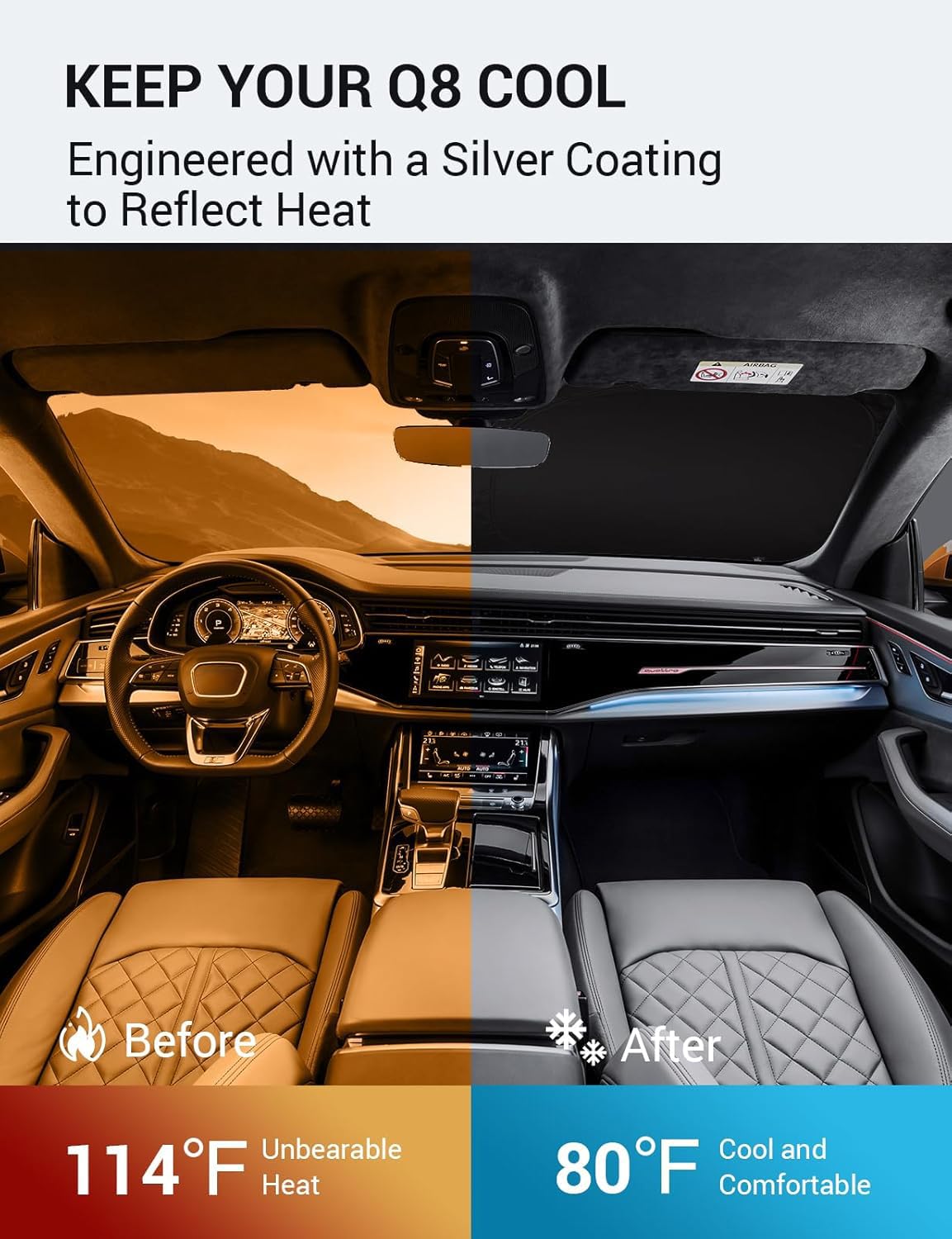 Proadsy 2025 Upgrade Windshield Sun Shade Custom Fit 2019-2024 2025 Audi Q8 Foldable Front Sunshade Protector Sun Visor Blocks U