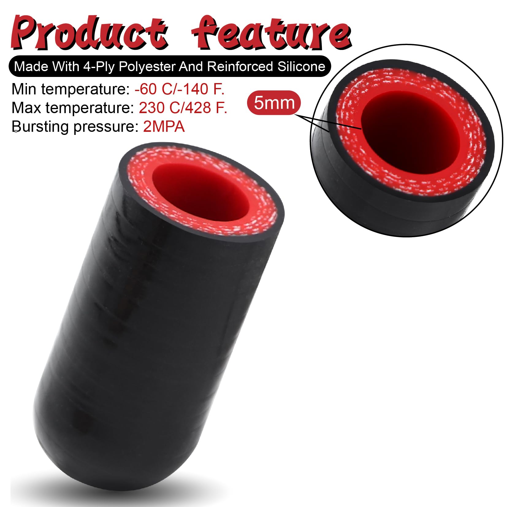 High Temperature 4-Ply Reinforced Silicone Hose Cap ID 5/8 Inch(16mm) Hose End Plug For Turbo Bypass Valve/Vacuum/Fix Leak/Throt