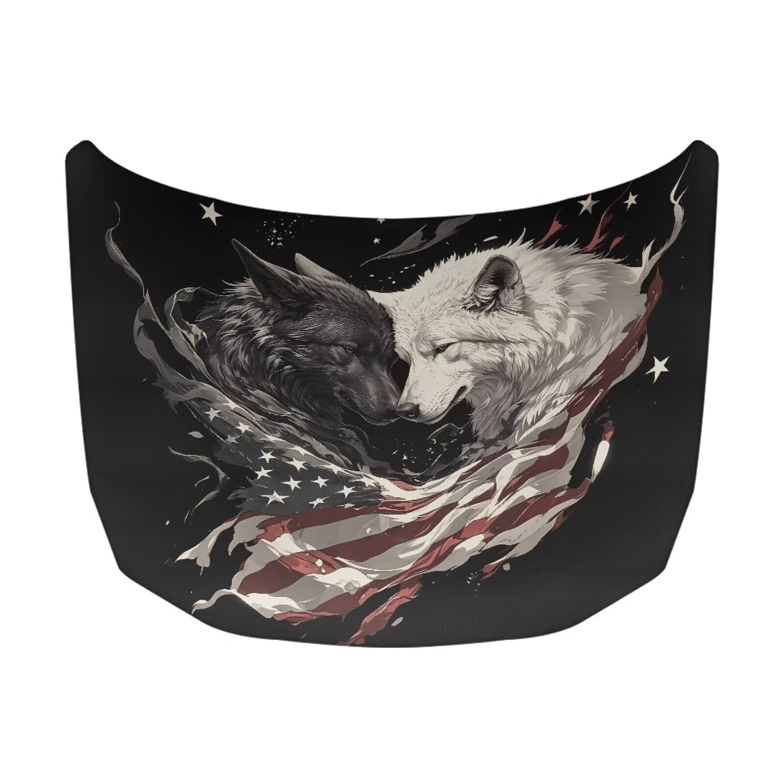 Cool Wolf American Flag Car Hood Cover Protector 59  39 Inch Auto Hood Wrap Blankets Stretchable Waterproof Sun Proof Auto Patri