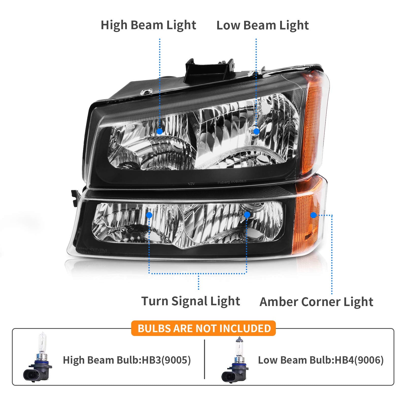 Dwvo Headlights Assembly Compatible With 2003 2004 2005 2006 Chevy Silverado Avalanche 1500 1500Hd 2500 2500Hd 3500 Headlamp 200