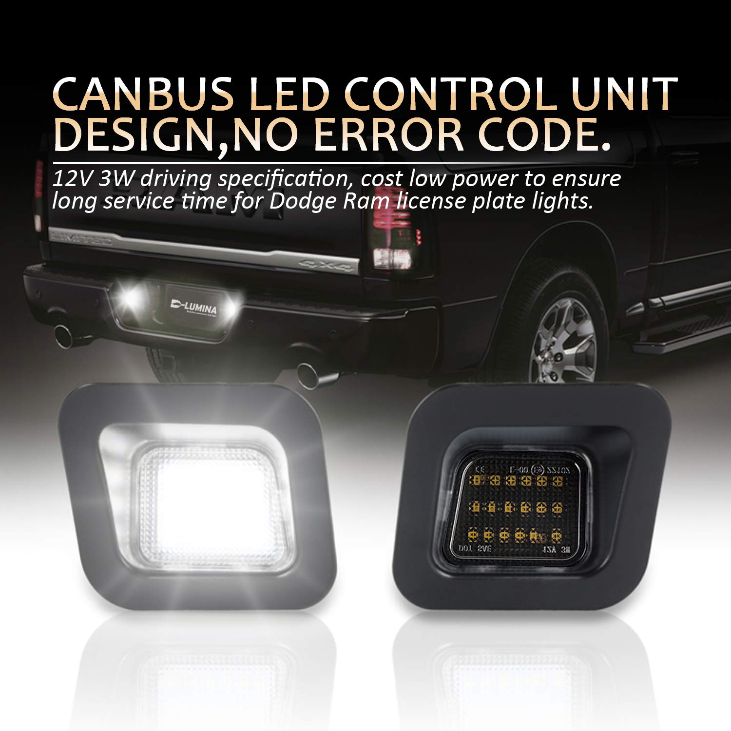 D-Lumina Led License Plate Lights Assembly Smoke Lens Compatible With 2003-2018 Dodge Ram 1500 2500 3500 Pickup Truck, 6000K Dia