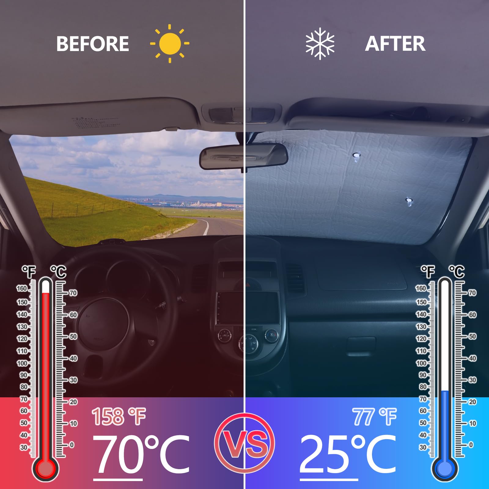 Front Windshield Sunshade For Kia Soul 2009-2013, Custom Fit Windshield Sun Shade, Foldable Reflective Sun Visor, Screen Shield Cover Uv Blocker Protector Heatshield Keeps Your Vehicle Cool (Silver)