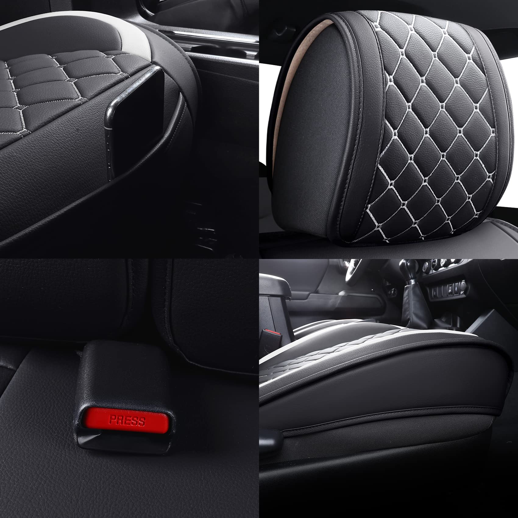 Tomatoman Tacoma Seat Covers Customized For 2005-2023 Sport Double Cab Sr V6 Pickup Truck, Waterproof Faux Leather Car Cushions(2 Pcs Front, Black-White)