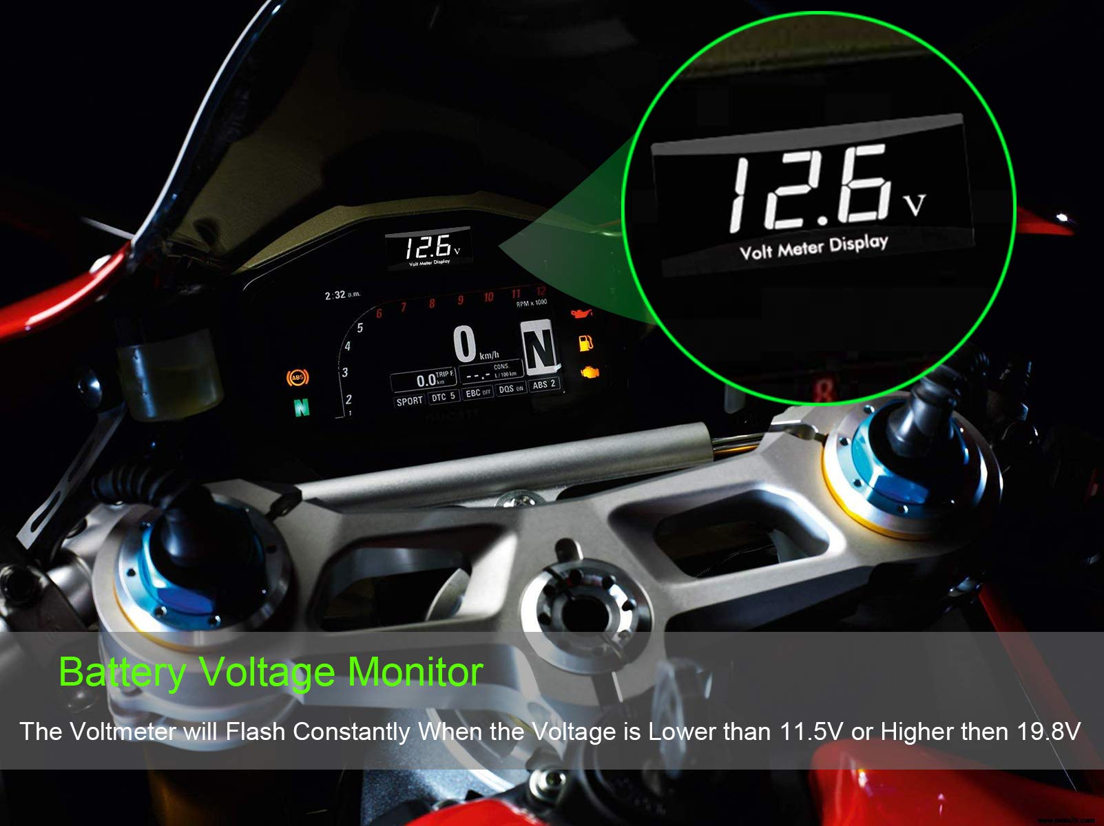 Kinstecks Motorcycle Voltmeter Dc 12V Digital Voltmeter Gauge Led Display Voltage Meter For Motorcycle Car Battery Voltage Monit
