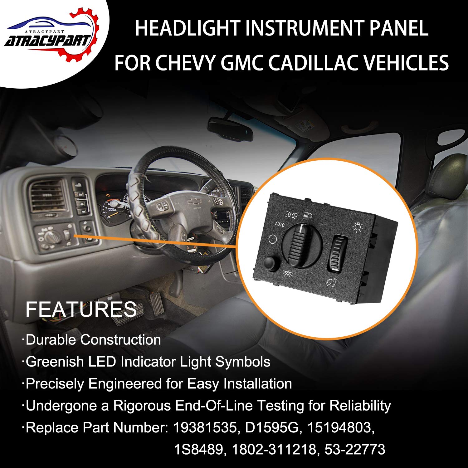 Headlight Switch Headlamp Dimmer Switch Greenish LED Light | for 2003-2007 Chevy Silverado Suburban Tahoe Avalanche GMC Sierra Y