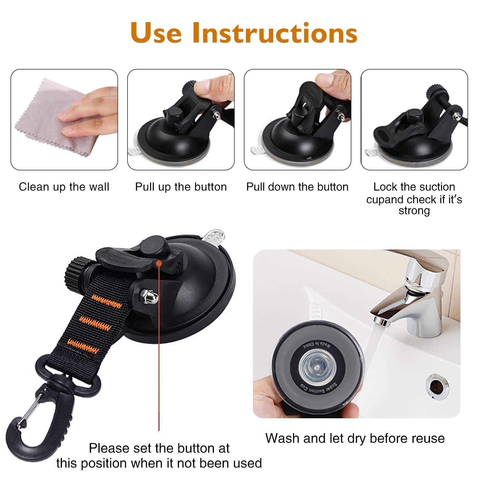 Conbola Suction Cups Hooks 4 Pieces Outdoor Car Camping Essentials Heavy Duty Upgraded Tie Down Suction Cup,Camper Accessories S