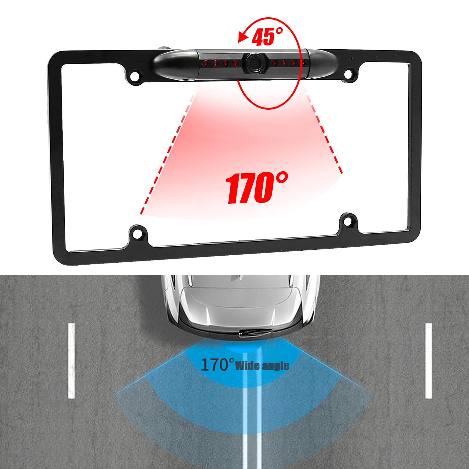 License Plate Backup Camera, Night Vision Rear View Camera With 8 Leds 170 Viewing Angle, Waterproof Backup Rear Camera For Cars