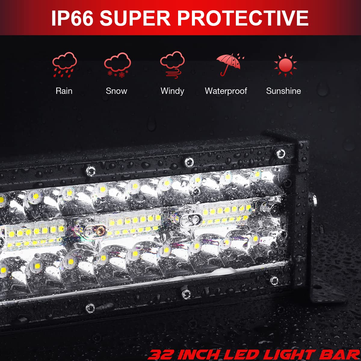 Greunion 32 Inch Led Light Bar, 672W Off-Road Car Led Lights Bar, Ip66 Triple Row Flood Spot Combo 32 Led Bars Light For Utv Tru