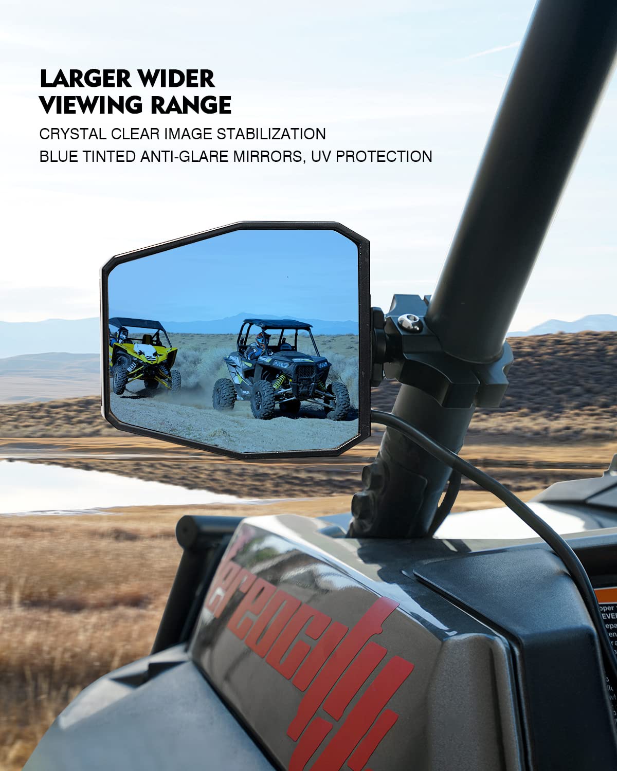 Xprite Aluminum Utv Side Rear View Mirrors Fit All 1.6-2 Inch Roll Bar Cage, Blue Anti-Glare Mirrors And Smoke Lens Led Spot Lig