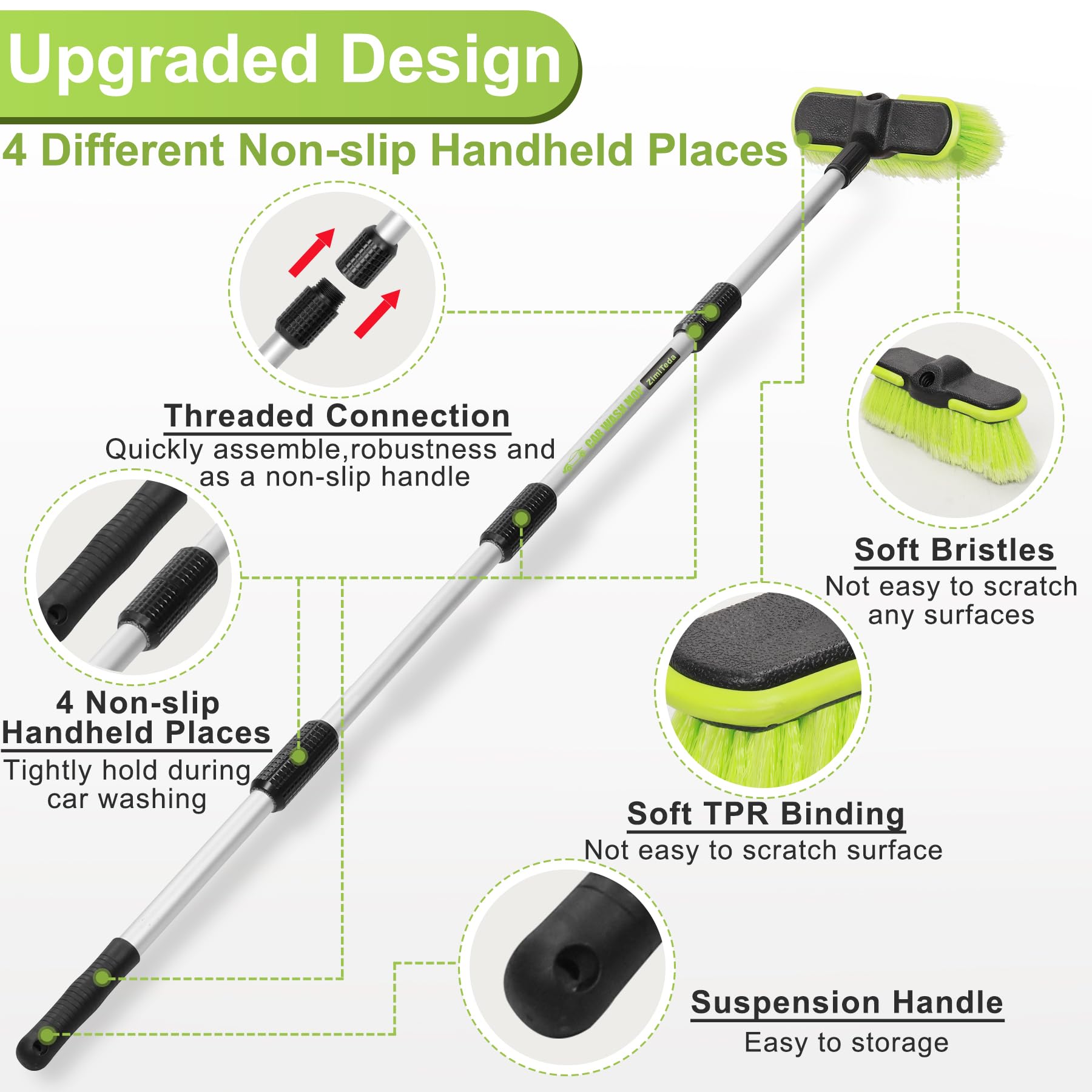 65   165cm Car Wash Brush Long Handle Soft Bristle Scrub Cleaning Mop with 4 Hand-held Places Extendable Washing Brushes Broom K