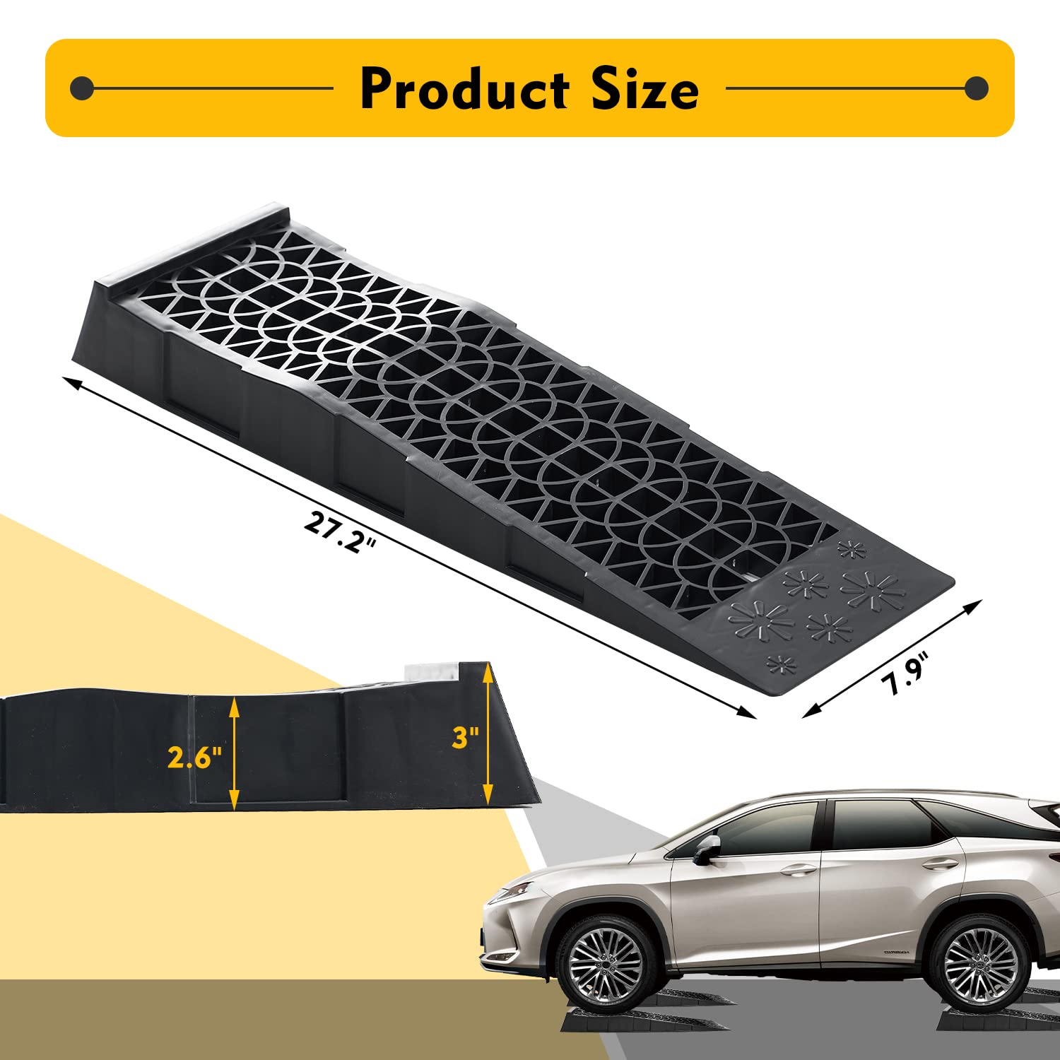 Donext Ramps Low Profile Plastic Car Service Ramps 3 Ton Truck Vehicle - 2 Pack