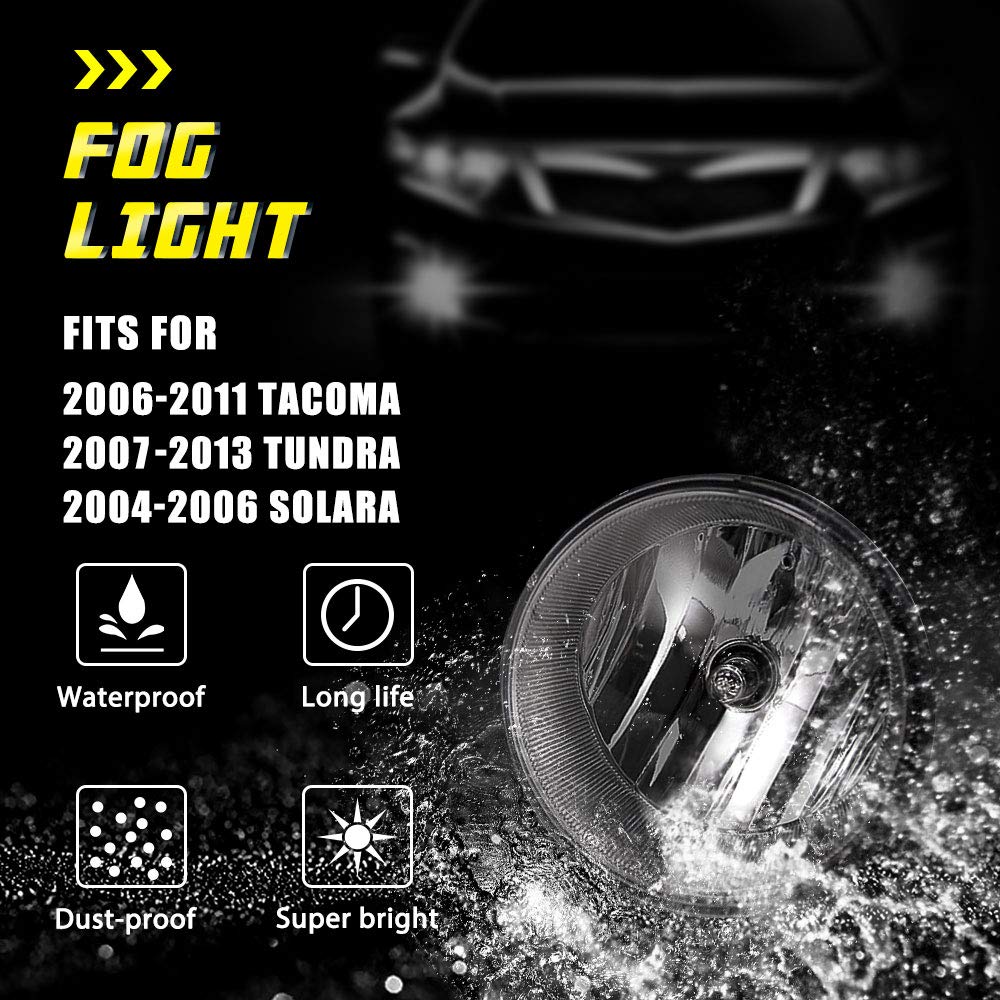 Driving Fog Lights for 2004-2006 Toyota Solara 2007-2012 Toyota Tundra 2005-2011 Toyota Tacoma with Universal Wiring Harness and Switch H10 12V 42W Halogen Bulbs Fog Lamps Smoke Lens 81211-AA030
