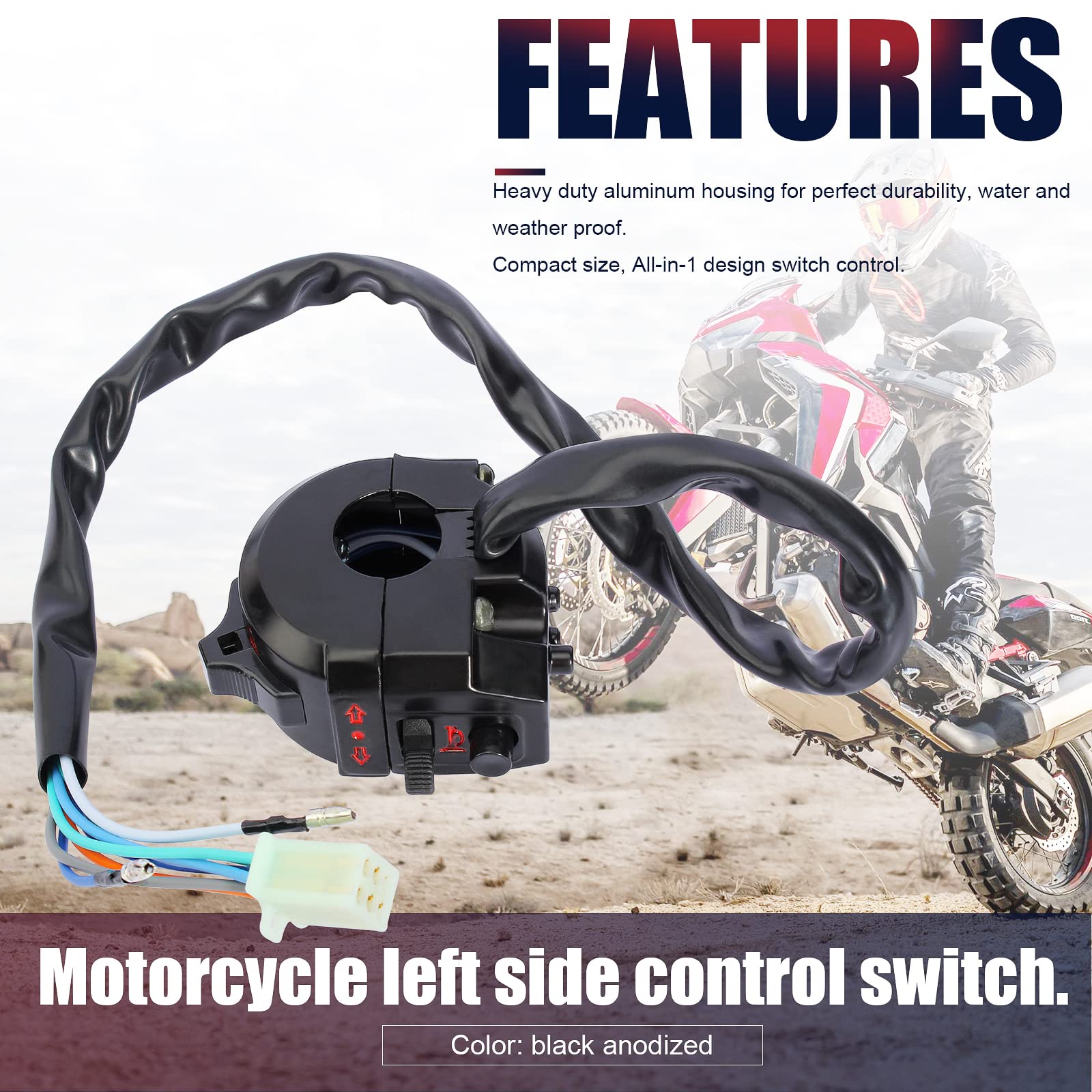 Qazaky Universal Control Turn Signal Horn Function Head Light Low High Beam Left Switch For 7/8Inch 22Mm Handlebar Motorcycle Mo