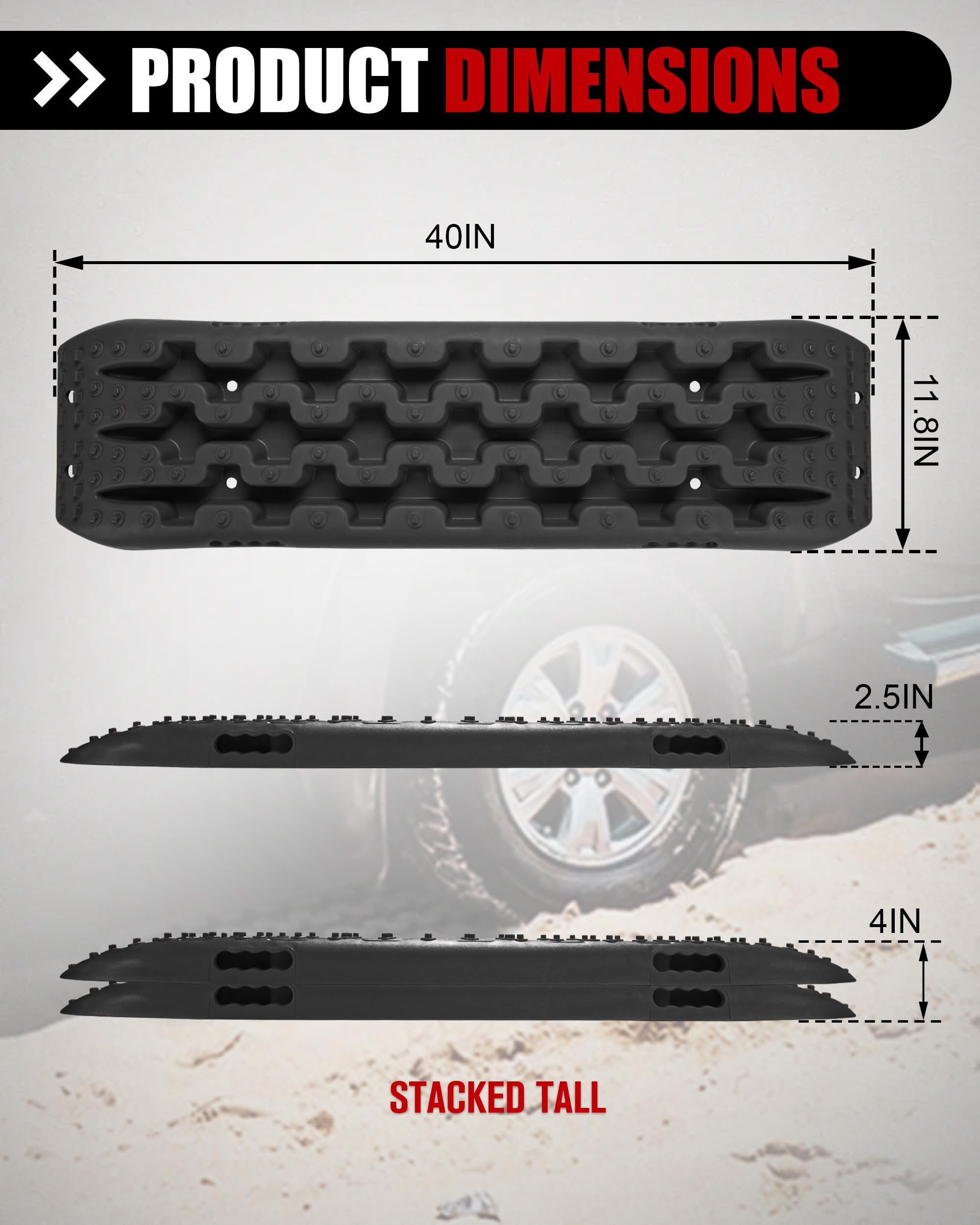 Fieryred Traction Boards Offroad, Recovery Boards With 2 Leashes And Carry Bag, 2Pcs Traction Mat Recovery Tracks For Sand Mud S