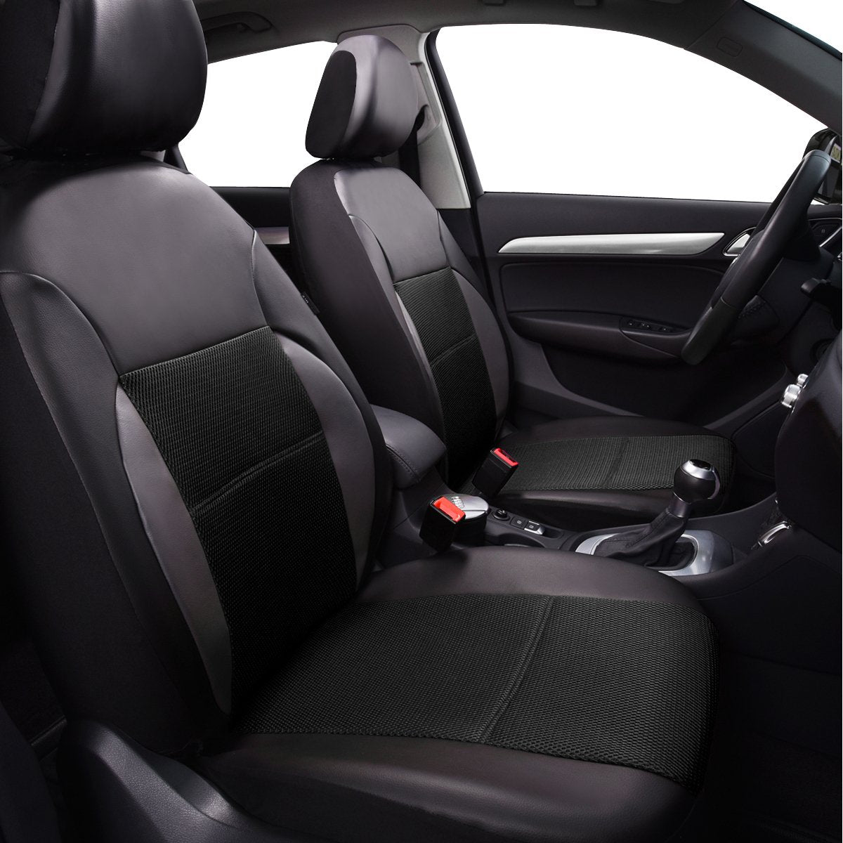 CAR Pass Luxury PU Leather Car Seat Covers Two Front Seats -Universal fit for 95% Automotive Vehicle SUV Truck Sedan, with 5mm C