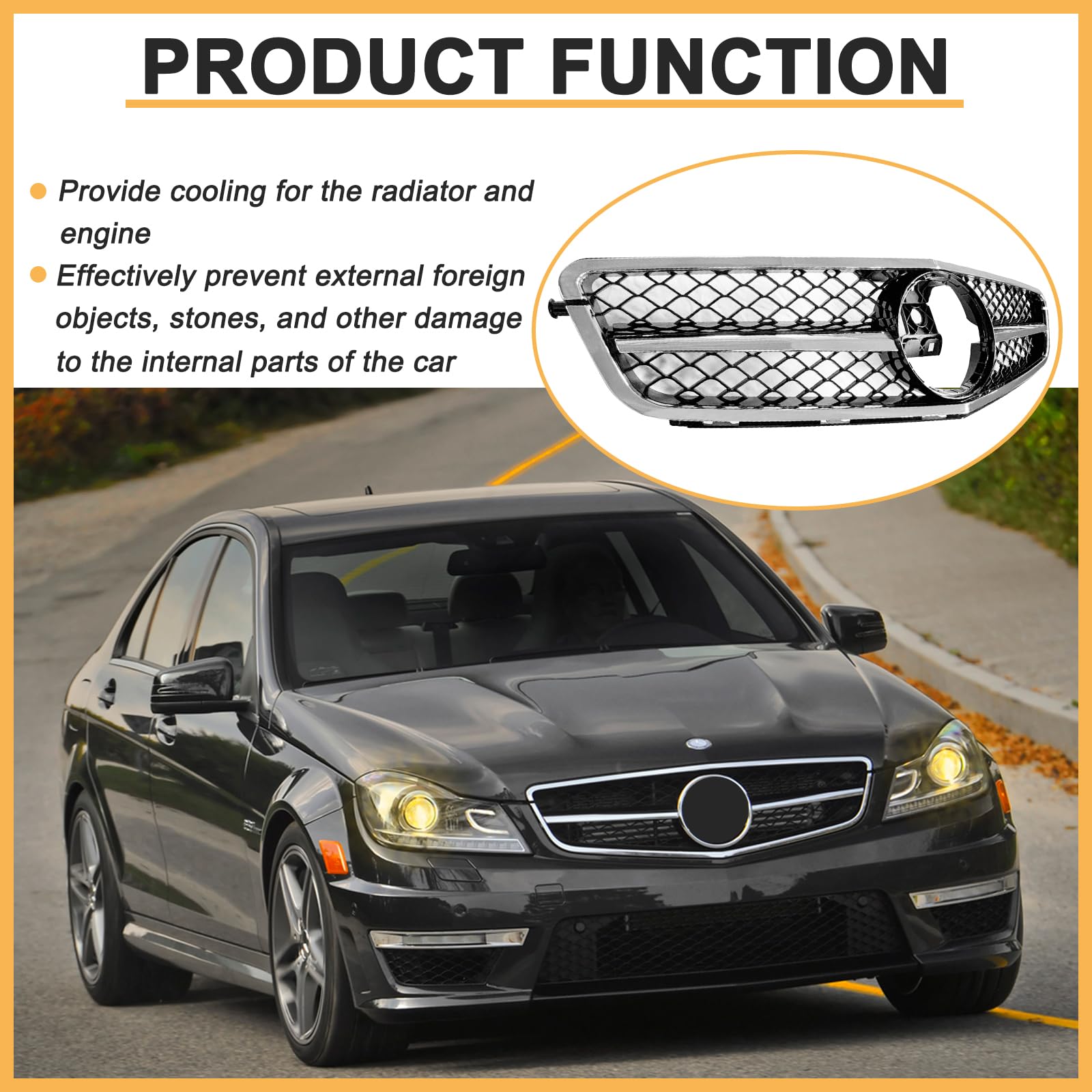 DIBON AUTO W204 Grill Front Grille Compatible with 2008 2009 2010 2011 2012 2013 2014 Mercedes Benz W204 C Class C250 C300 C350