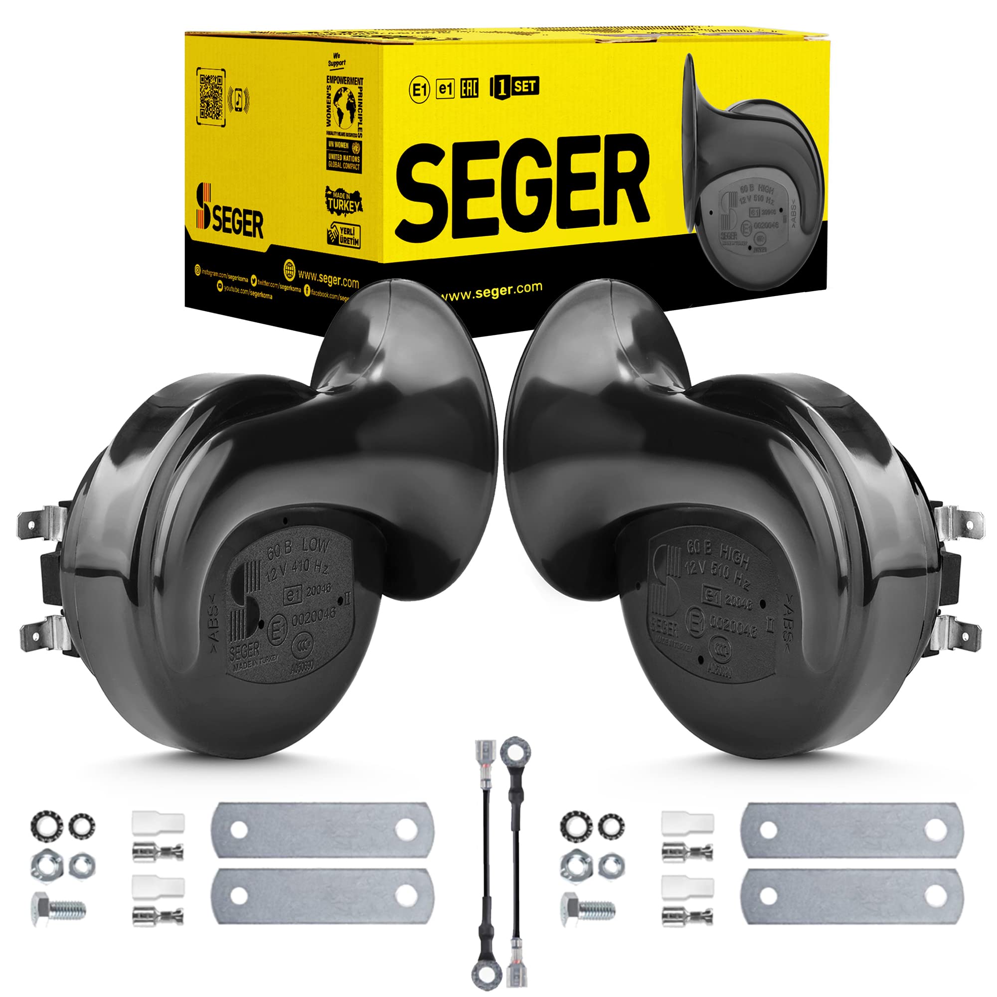 SEGER Trumpet Car Horn Set - Truck Horn - Waterproof - High/Low Tone, 12 Volt, Universal Fit - Original 60B Series - European Ma