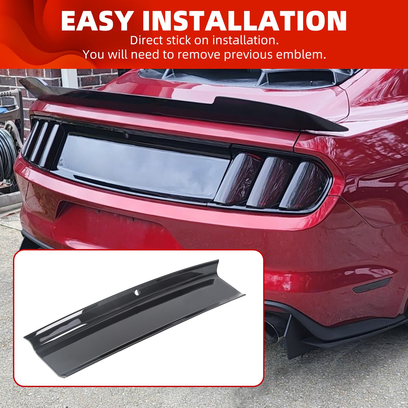 Ecotric Trunk Decklid Trim Panel Compatible With 2015-2023 Ford Mustang Rear Center Trunk Boot Lid Cover Trim - Black