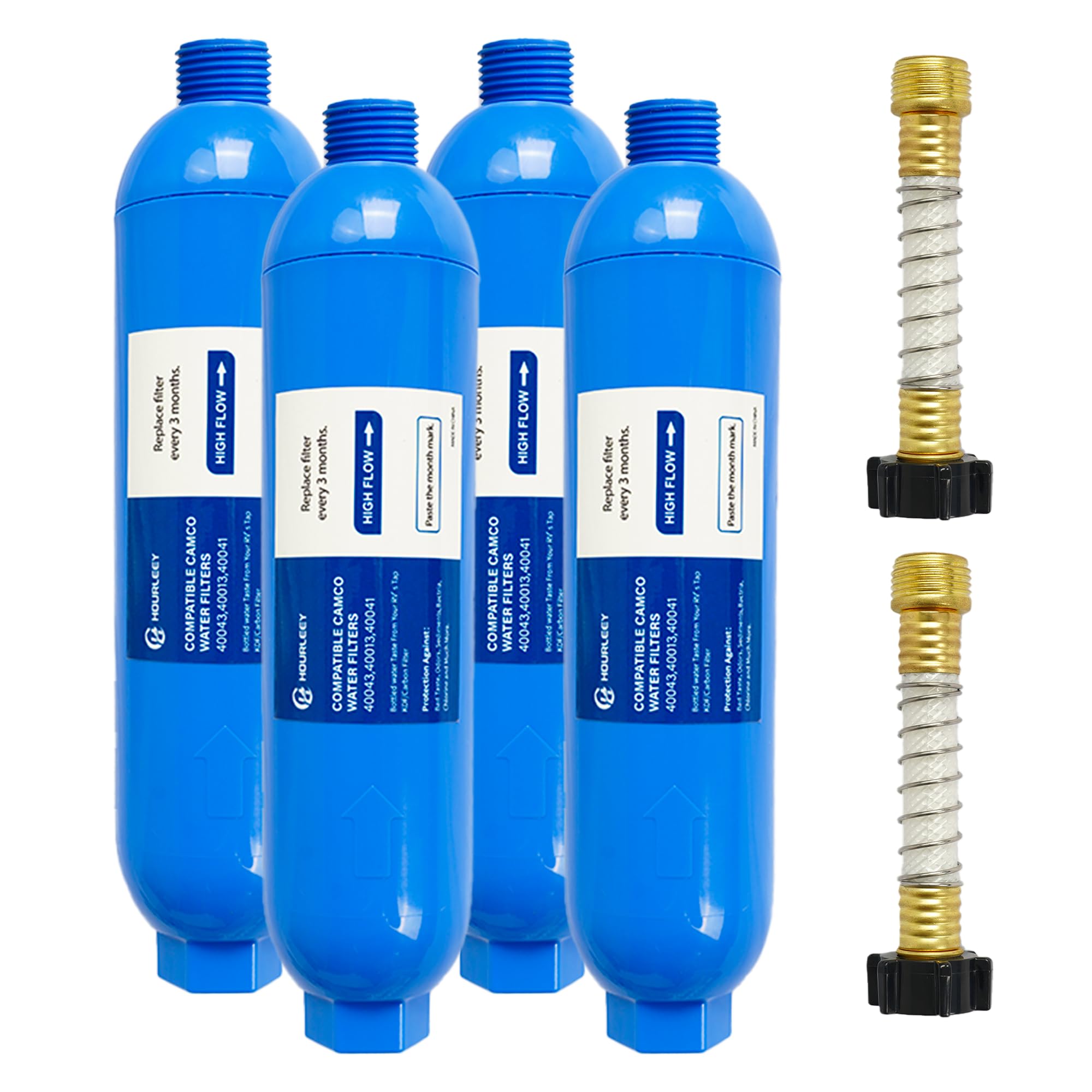 Hourleey 4 Pack Rv Inline Water Filter With 2 Flexible Hose Protector, Reduce Bad Taste, Odors, Rust, Fluoride, Chlorine And Sed