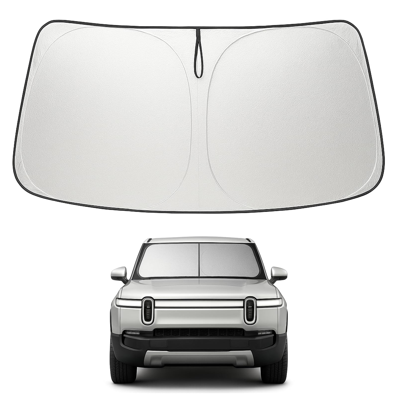 Proadsy 2025 Upgrade Windshield Sun Shade Custom Fit Rivian R1S 2022-2025 4-Layer Foldable Front Sunshade Protector Sun Visor Bl