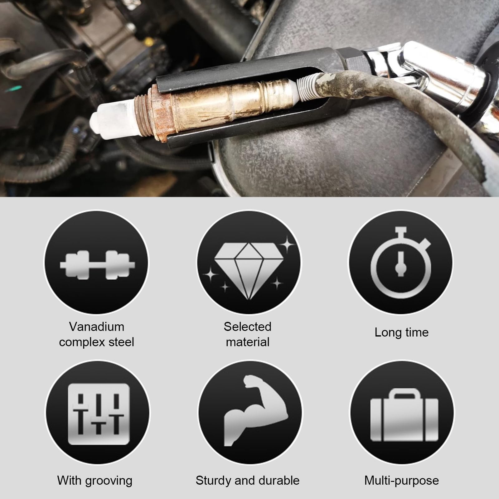 Suvnie Oxygen Sensor Socket with Side Wire Cutout, 1/2 Inch Drive by 7/8 Inch 6-Point O2 Sensor Wrench Removal Tool, Offset Car