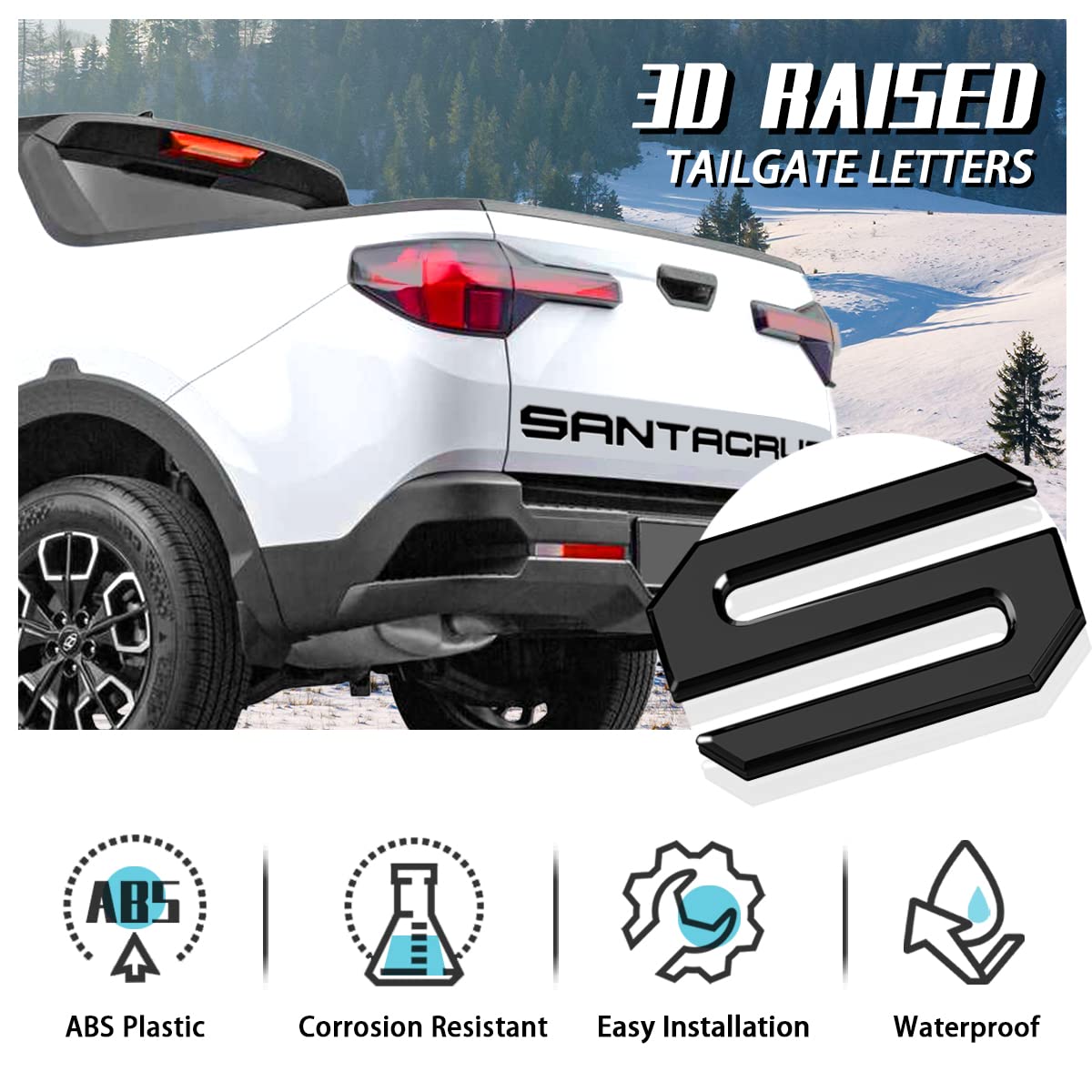 Tailgate Inserts Letters Compatible For 2022 2023 2024 Santa Cruz 3D Raised & Strong Adhesive Decals Letters Rear Emblem Decal S