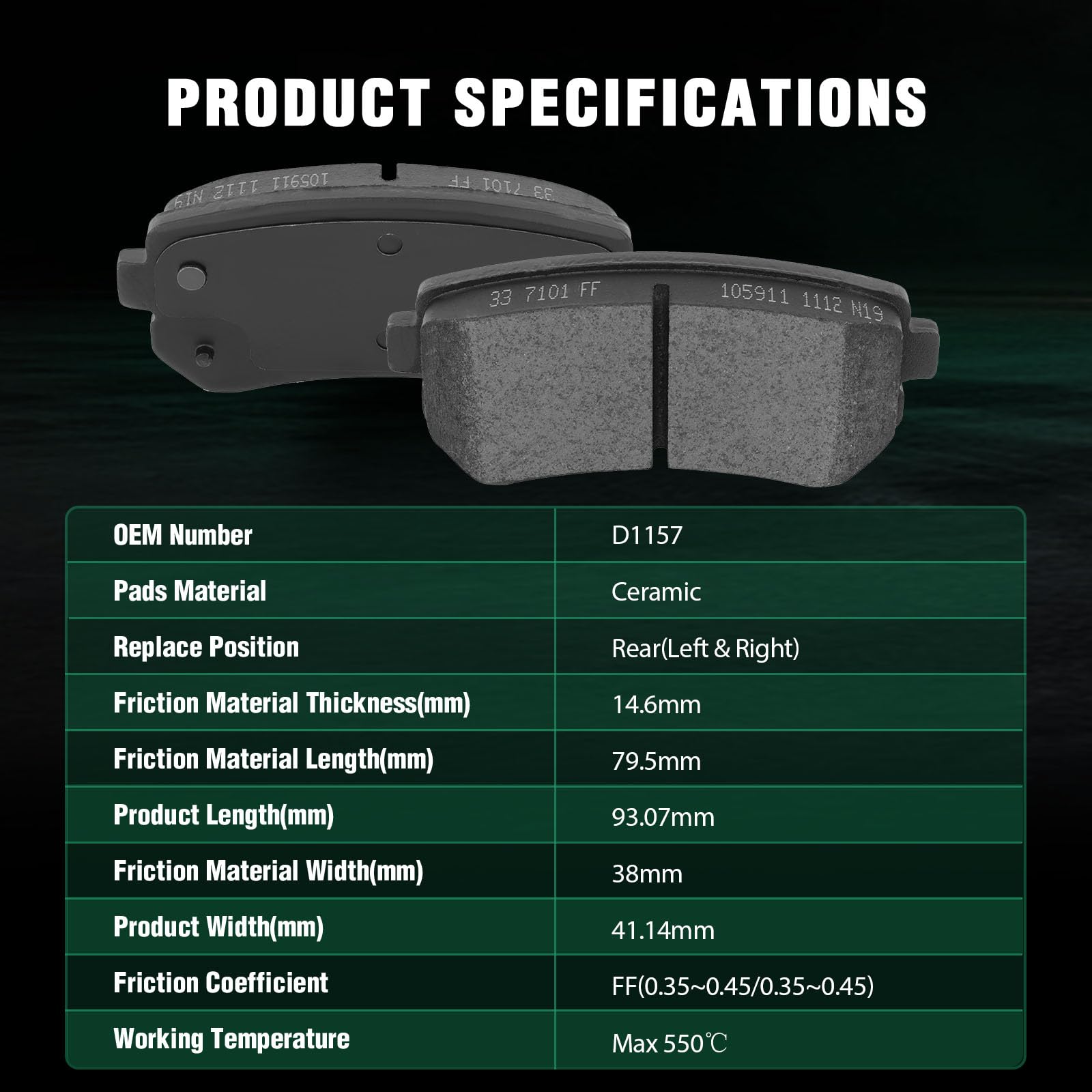 Automuto 4Pcs Rear Ceramic Disc Brake Pads Set D1157 For Hyundai Accent Elantra Ix35 Sonata Tucson For Kia Cadenza Forte Forte K