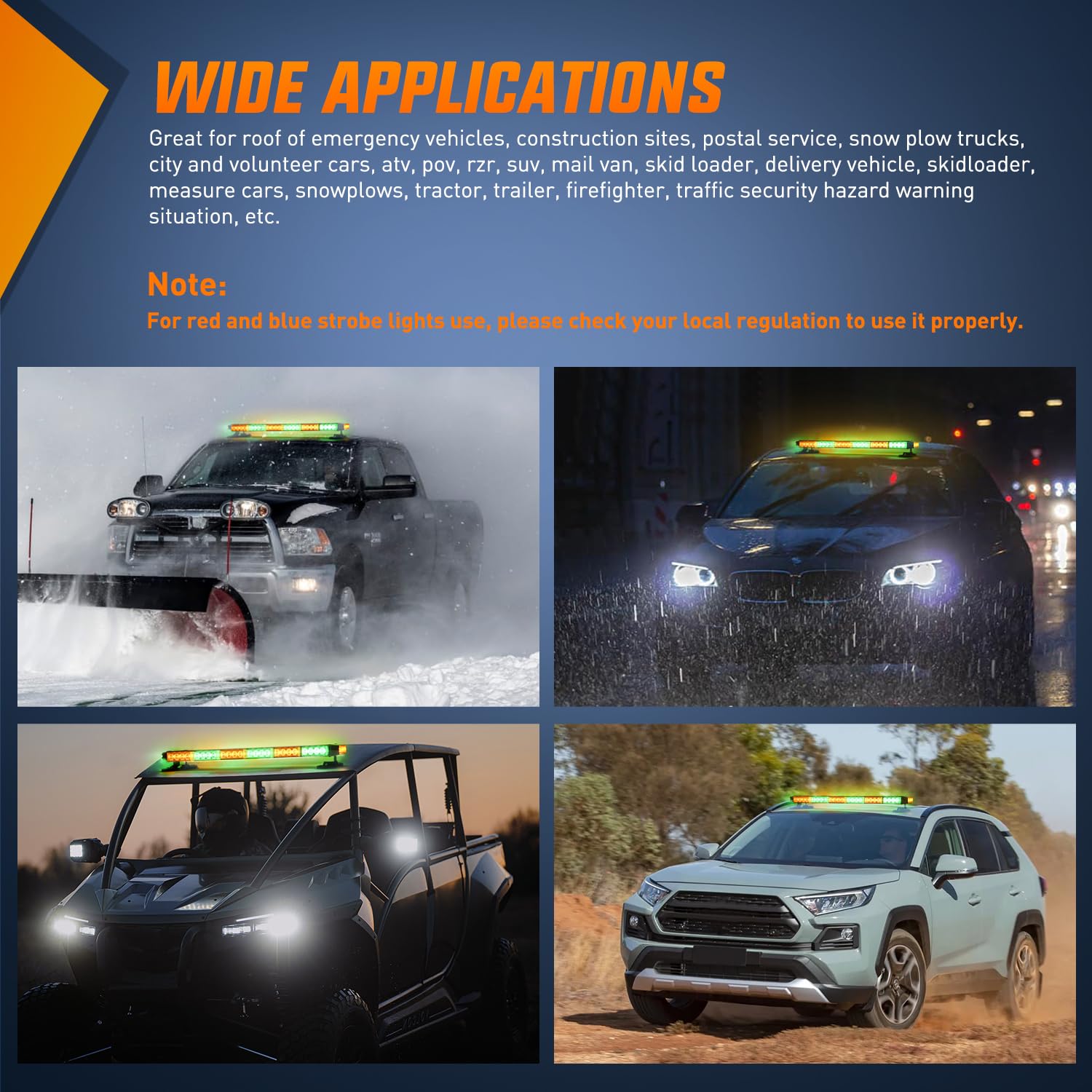 Nilight 29.5'' Roof Top Strobe Lights 56Led Hazard Light Emergency Safety Warning Led Flashing Light Bar Magnetic Mount 12V 24V