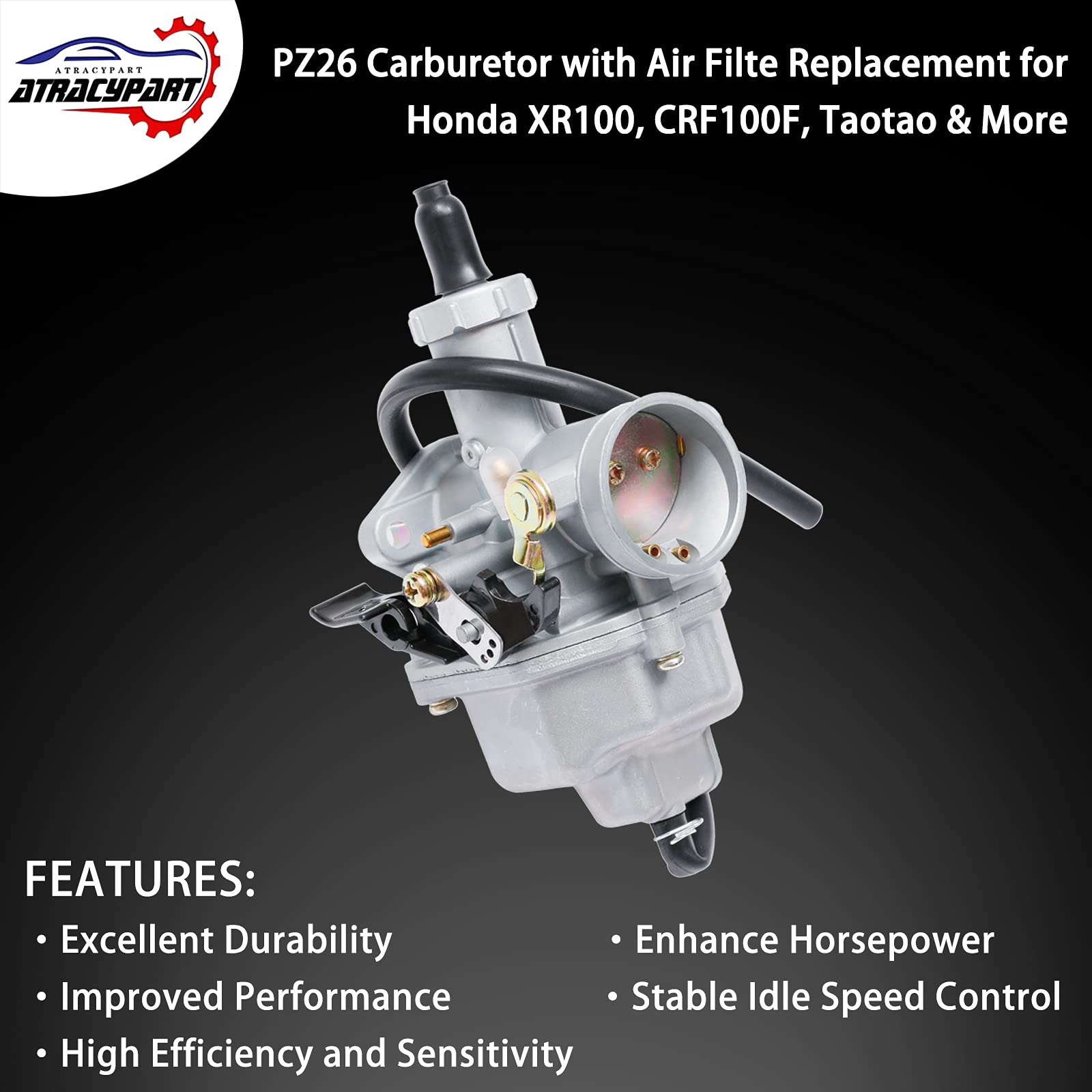 PZ26 Carburetor with Air Filter Replacement for 1981-1984 Honda XR100, 1985-2004 Honda XR100R, 2004-2013 Honda CRF100F, TRX250,