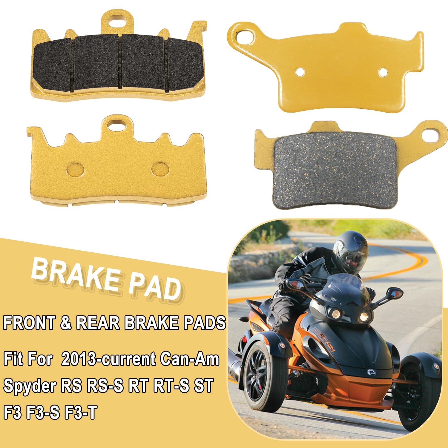 Premium Ceramic Front & Rear Brake Pad Set Fit For Can-Am Spyder Rs Rs-S Rt Rt-S St F3 F3-S F3-T, Brake Pads Kit For Cam Am Spyd